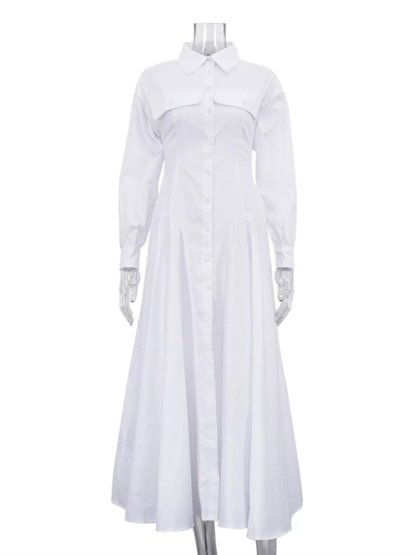 Button Front Long Sleeve Maxi Shirt Dress