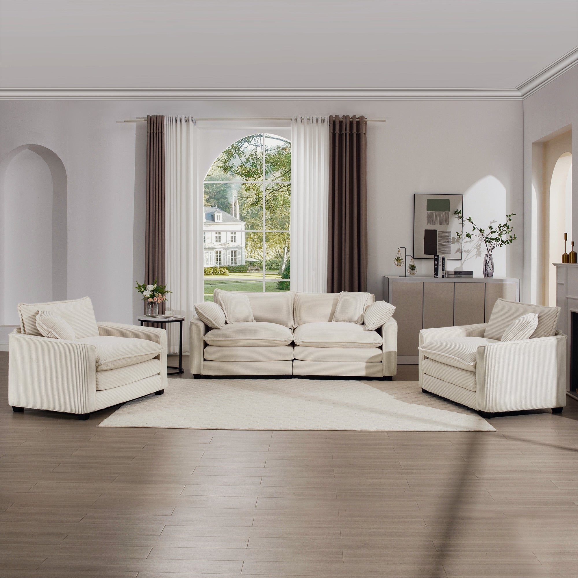 Warm and Cozy Sofa Set with Soft Cushions and Pillows