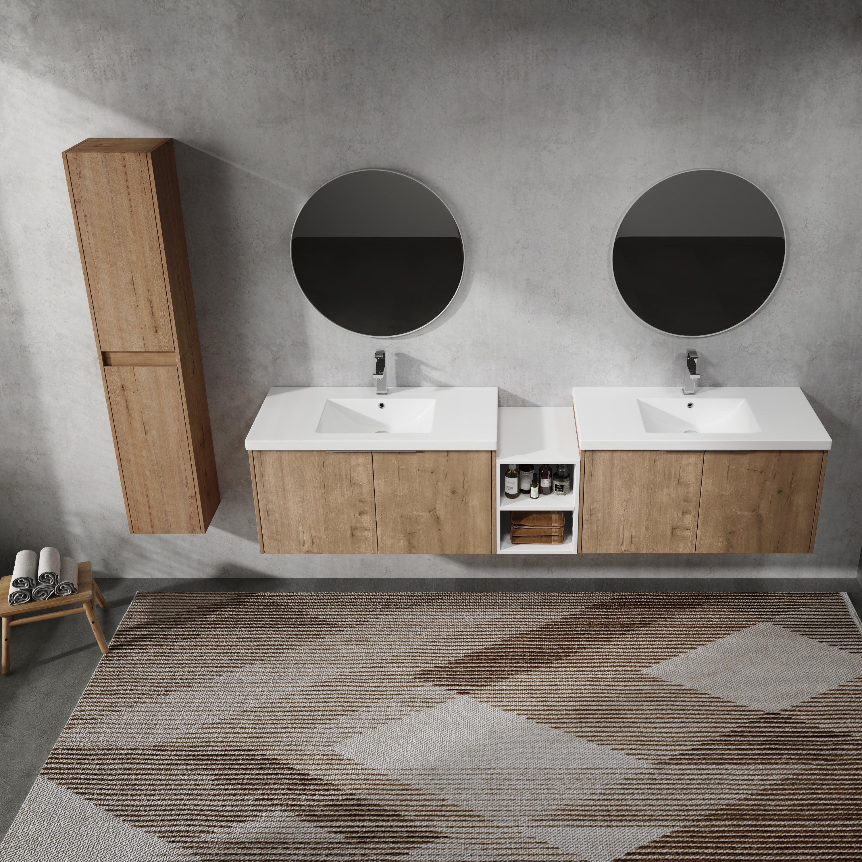 84" Wall-Mounted Bathroom Vanity With Sink and Side Cabinet