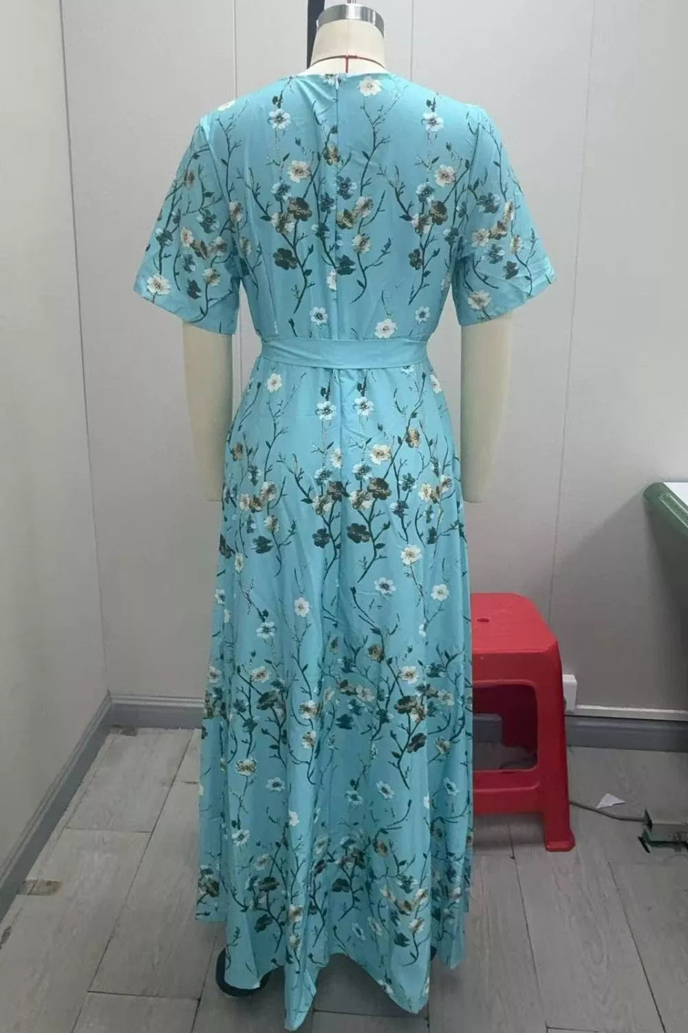 Floral Surplice Short Sleeve Dress