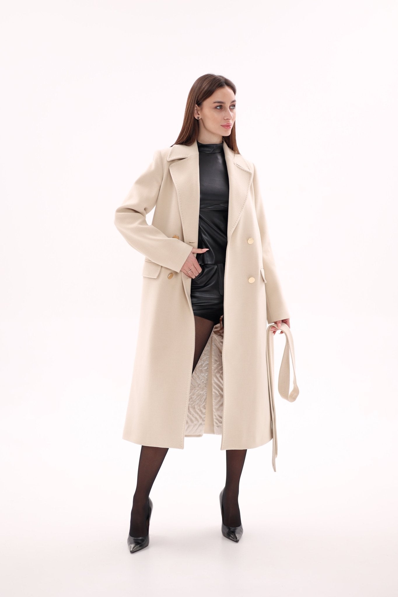 Denise Cashmere Blend Overcoat in Nude - Overture Gifts