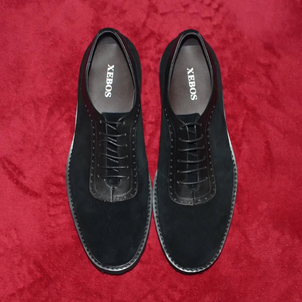 Designer Luxury Platform Oxfords for Men | Cow Suede Genuine Leather Black & Blue Casual Shoe (Height Increasing) - Overture Gifts