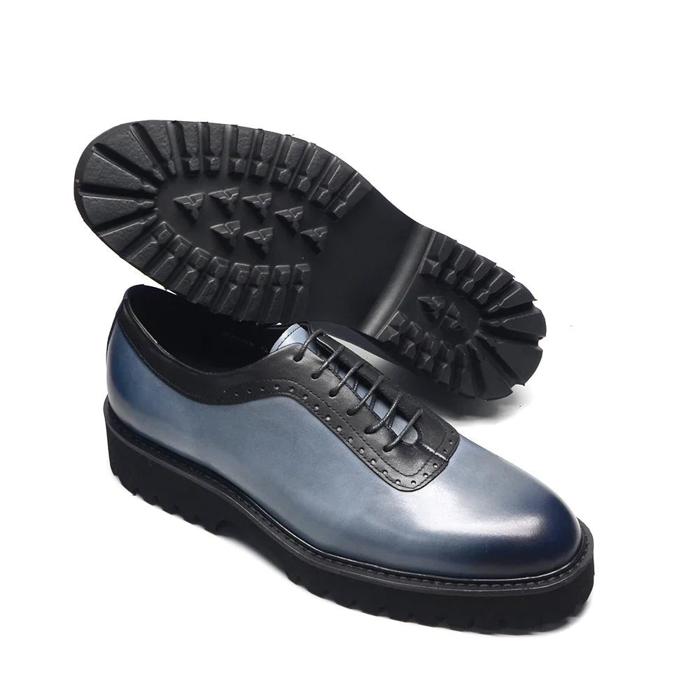 Designer Luxury Platform Oxfords for Men | Cow Suede Genuine Leather Black & Blue Casual Shoe (Height Increasing) - Overture Gifts