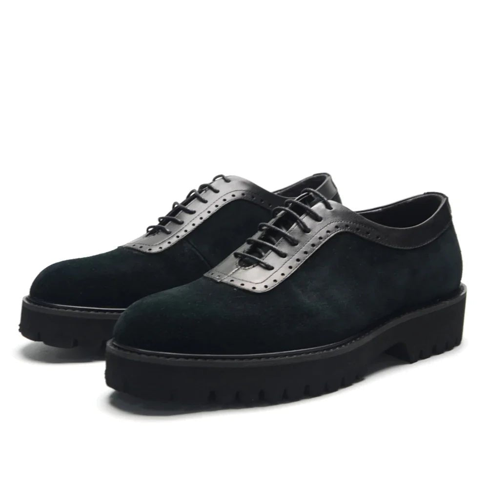 Designer Luxury Platform Oxfords for Men | Cow Suede Genuine Leather Black & Blue Casual Shoe (Height Increasing) - Overture Gifts