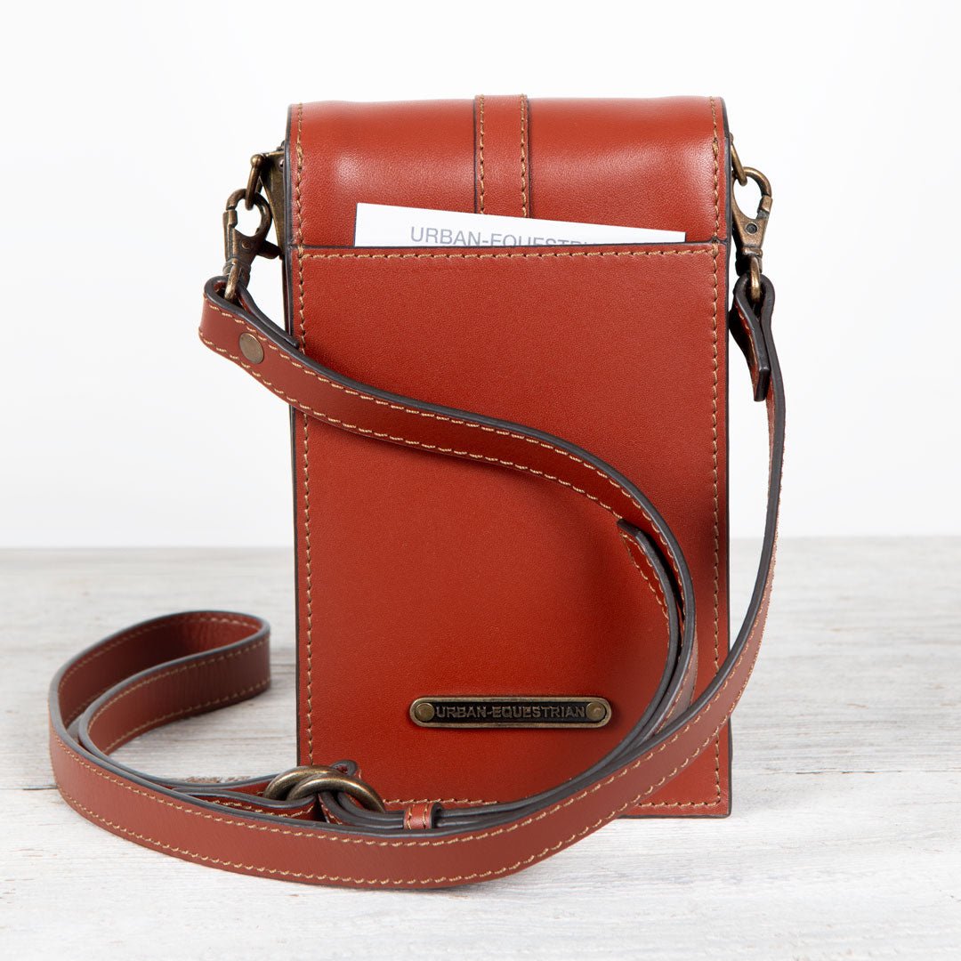Devon Deluxe Phone Bag - Luxury Leather Handbag in Cognac