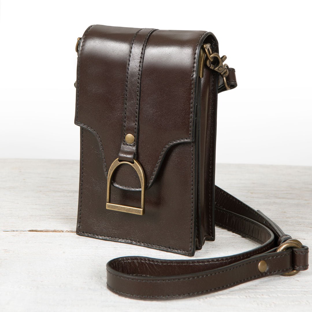 Devon Deluxe Phone Bag - Luxury Leather Handbag in Deep Brown