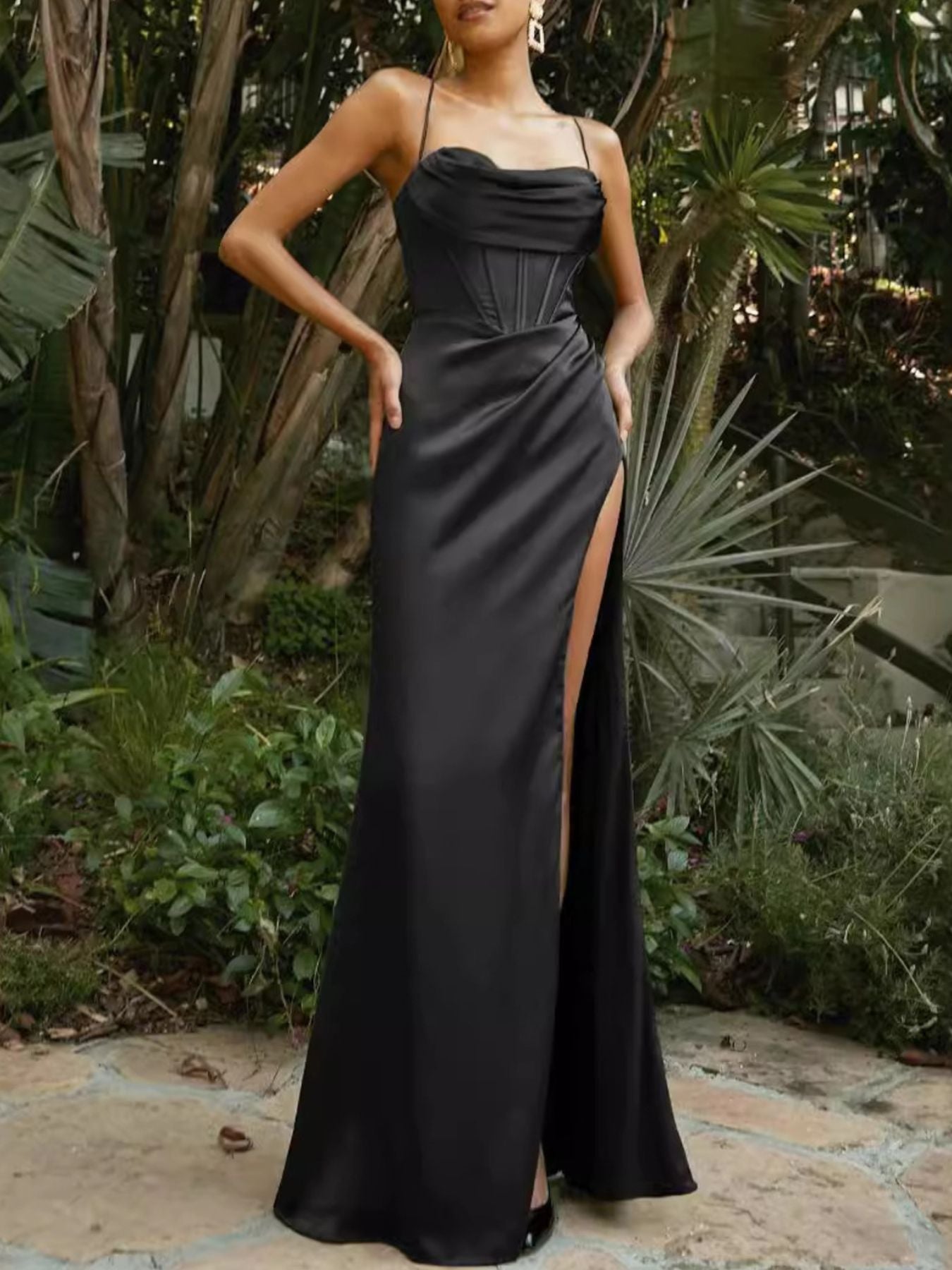 Satin High-Slit Cami Maxi Dress