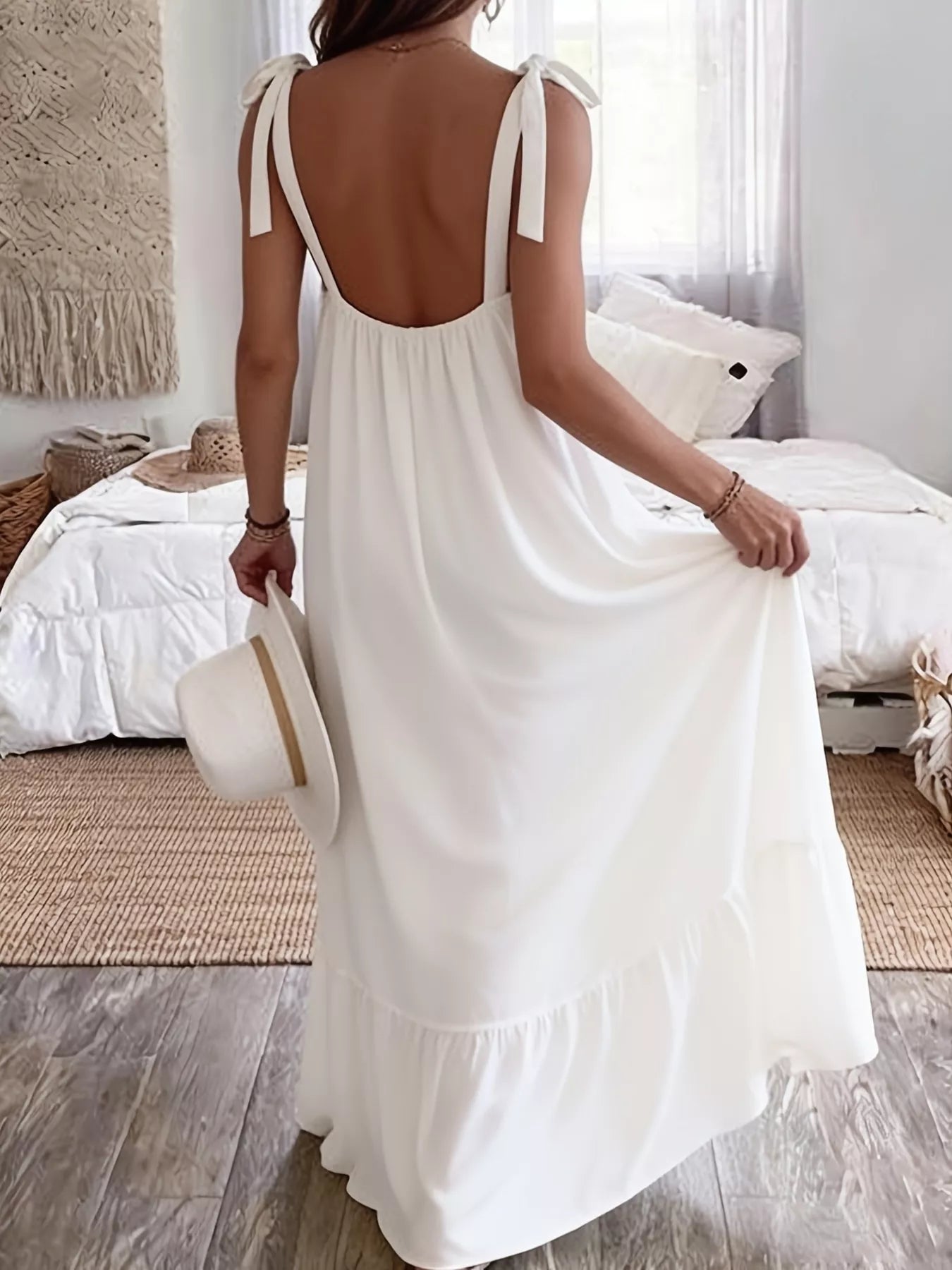 Sleeveless Tie Strap Flowy Maxi Dress