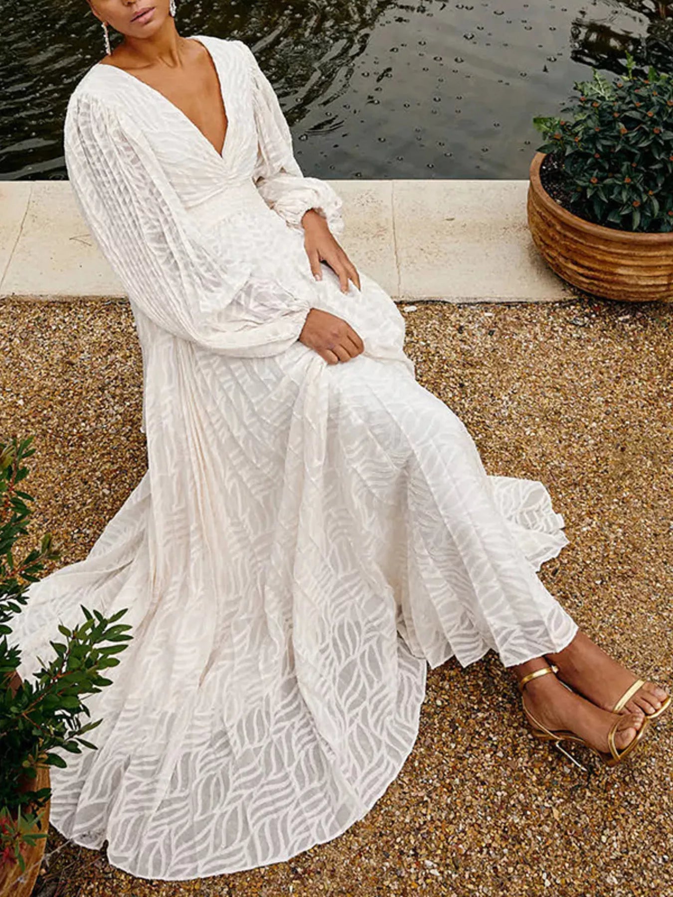 V-Neck Long Sleeve Maxi Dress