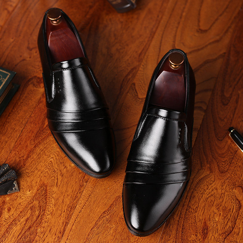 Mens Formal Business Leather Shoes Pointed Toe Slip-on Style