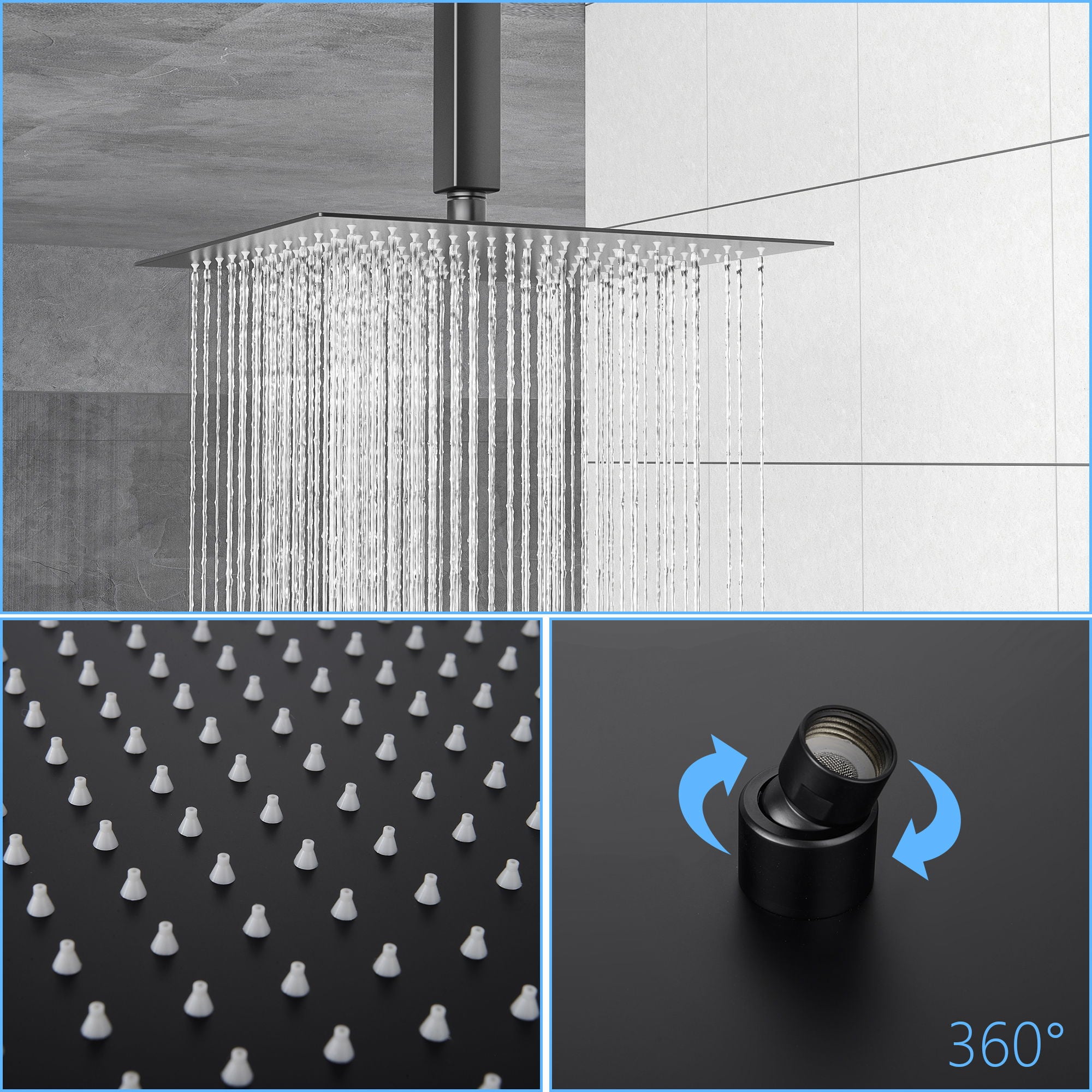 Modern Dual Shower Head System With 16" Ceiling Mount Finish, Stainless Steel And Brass