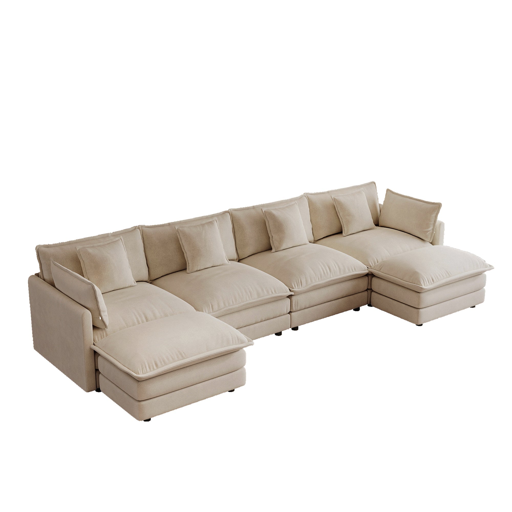 Oversized U Shape Sofa, Modern Upholstered 4 Seater Sofa with 2 Ottomans