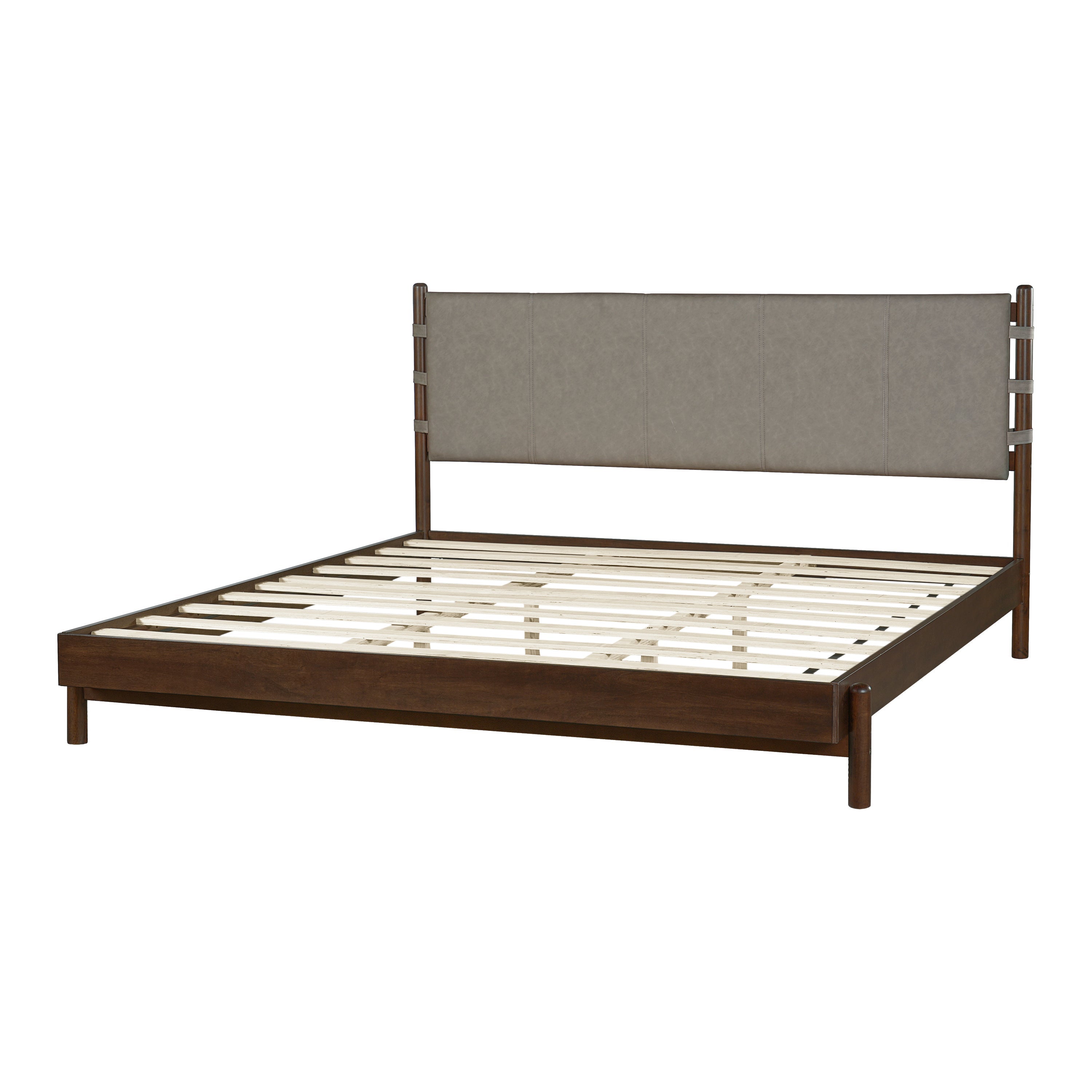 Premium Rubber Wood Platform Bed Frame, King Bed Frame with Headboard Included