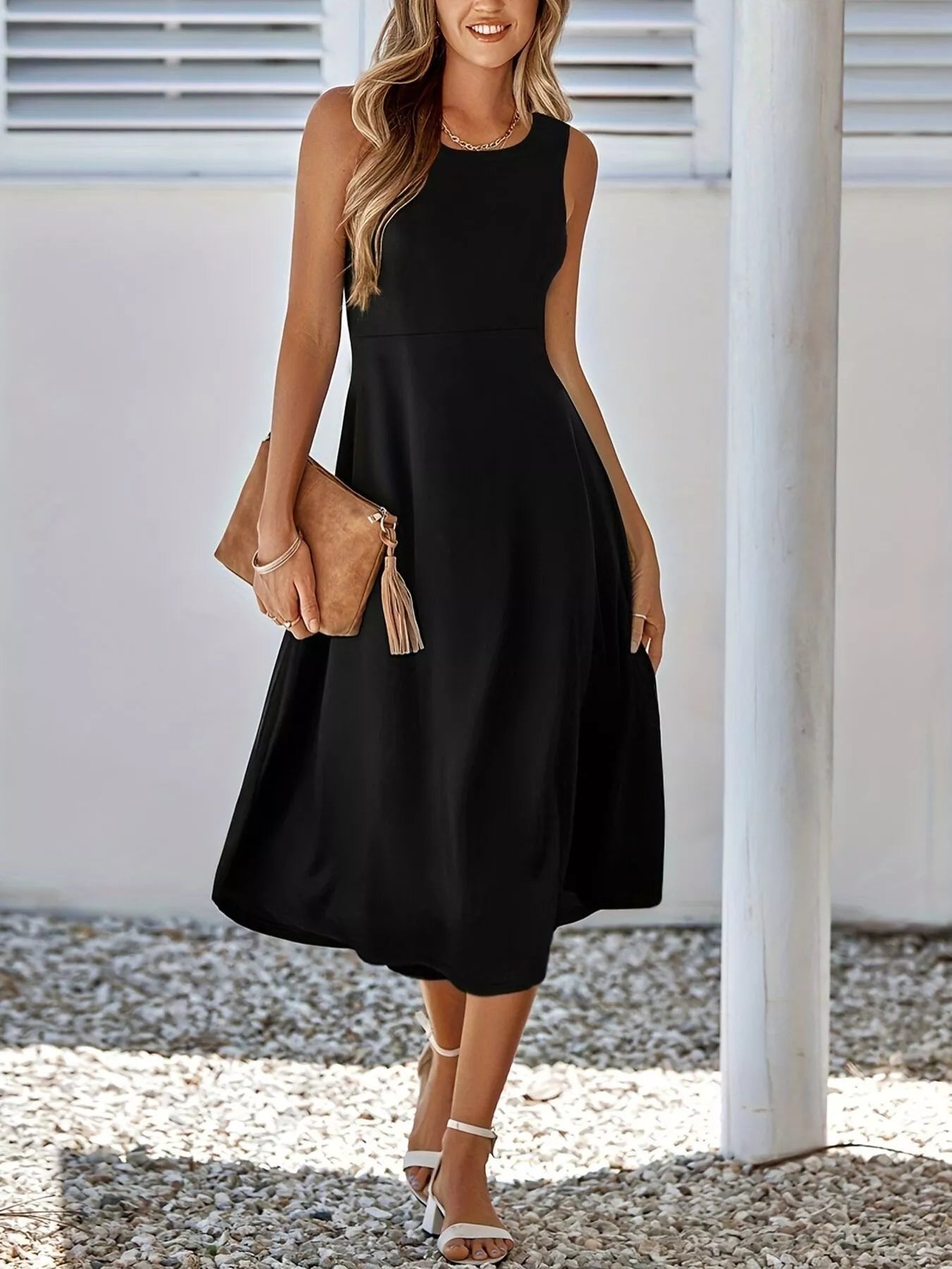 Sleeveless A-Line Midi Dress