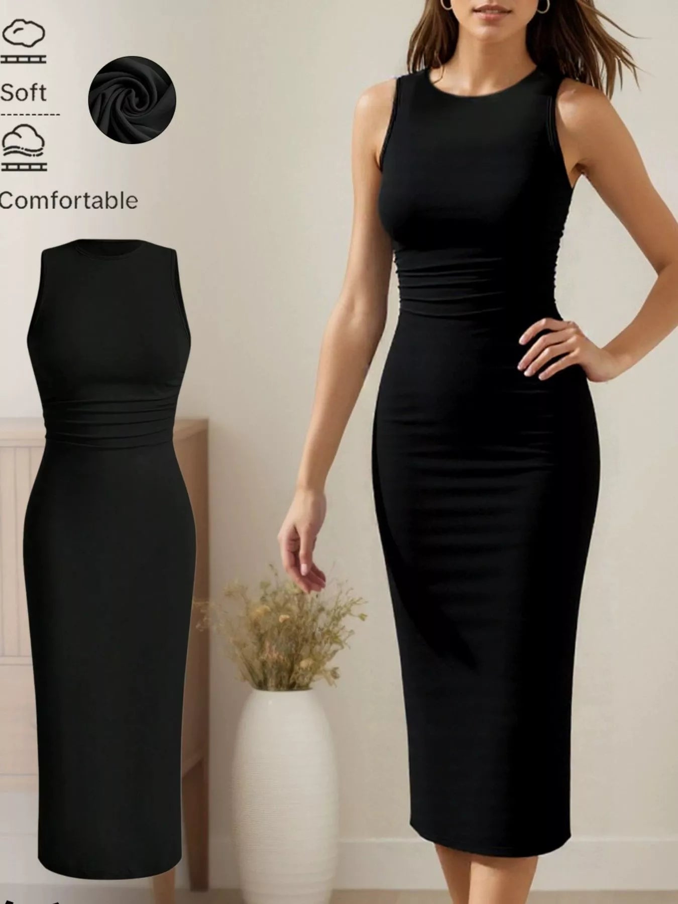 Sleeveless Round Neck Midi Dress