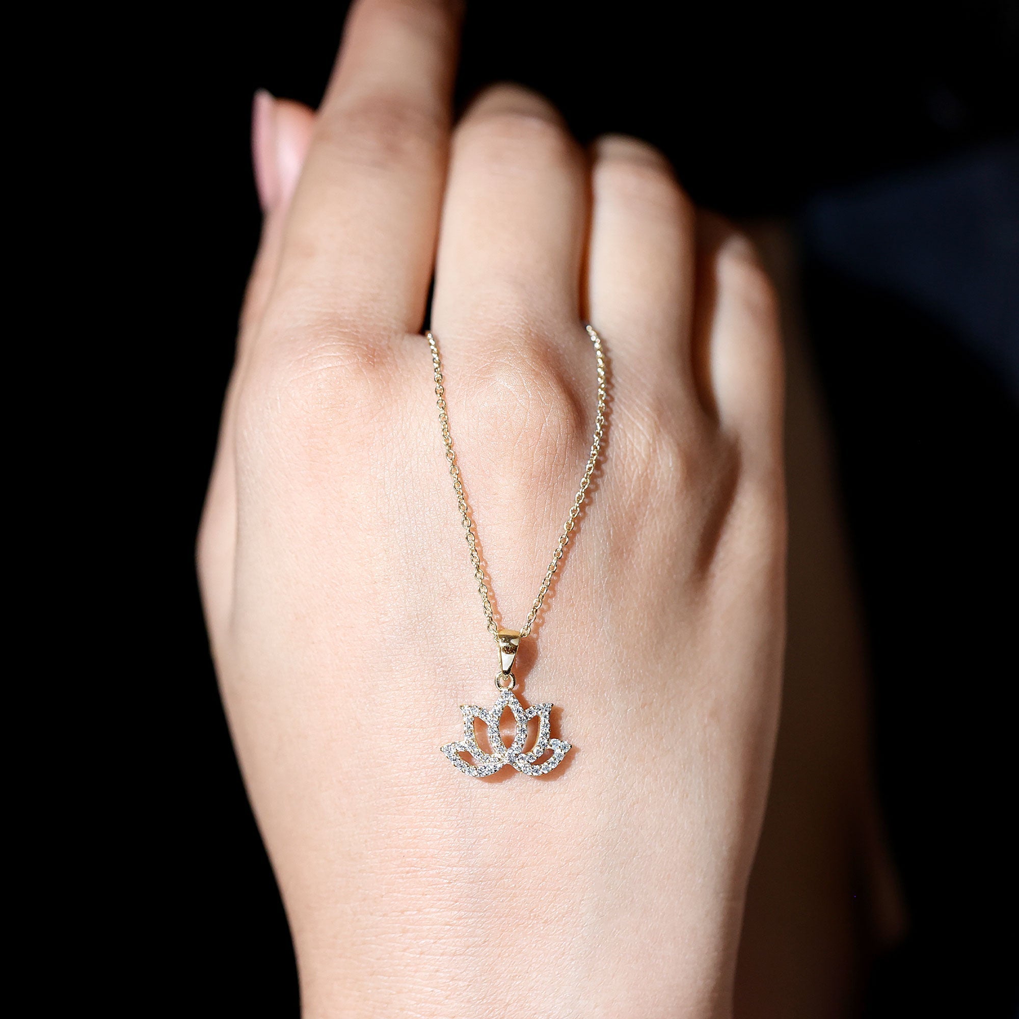 Diamond Lotus Flower Necklace in Pave Setting - Overture Gifts