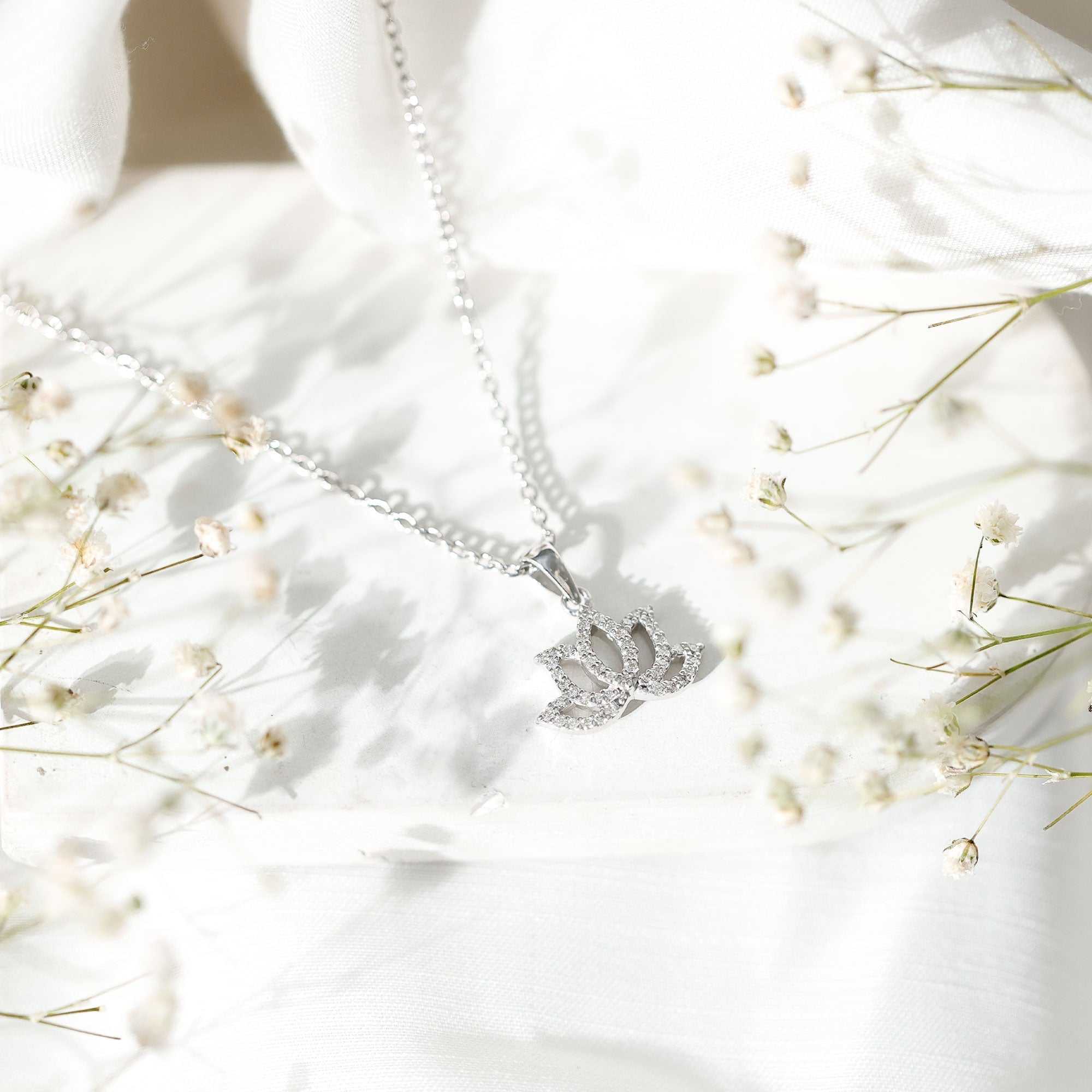 Diamond Lotus Flower Necklace in Pave Setting - Overture Gifts