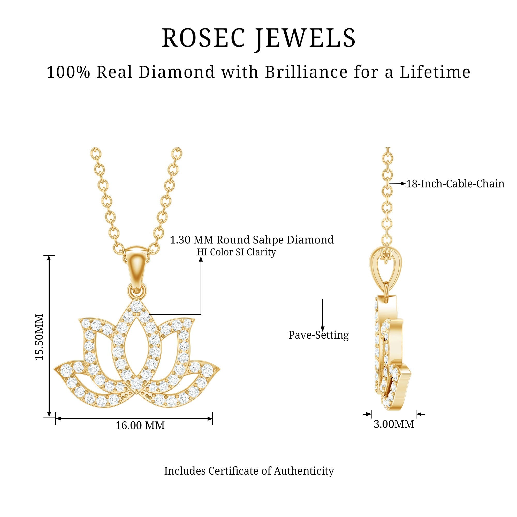 Diamond Lotus Flower Necklace in Pave Setting - Overture Gifts