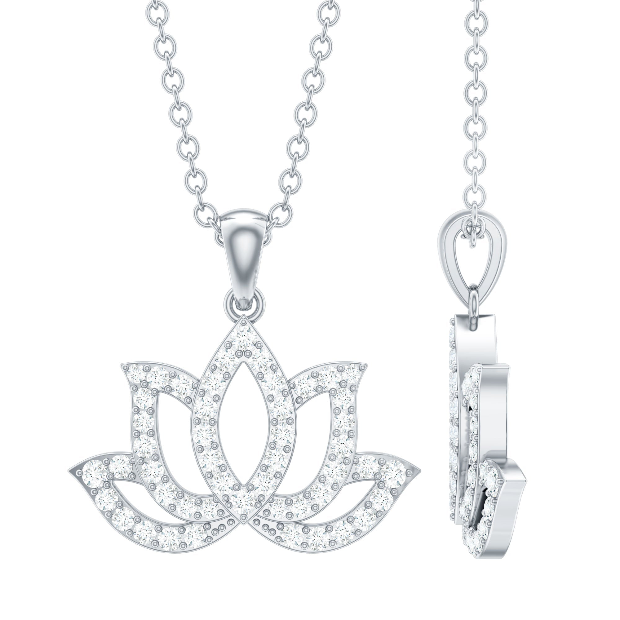Diamond Lotus Flower Necklace in Pave Setting - Overture Gifts