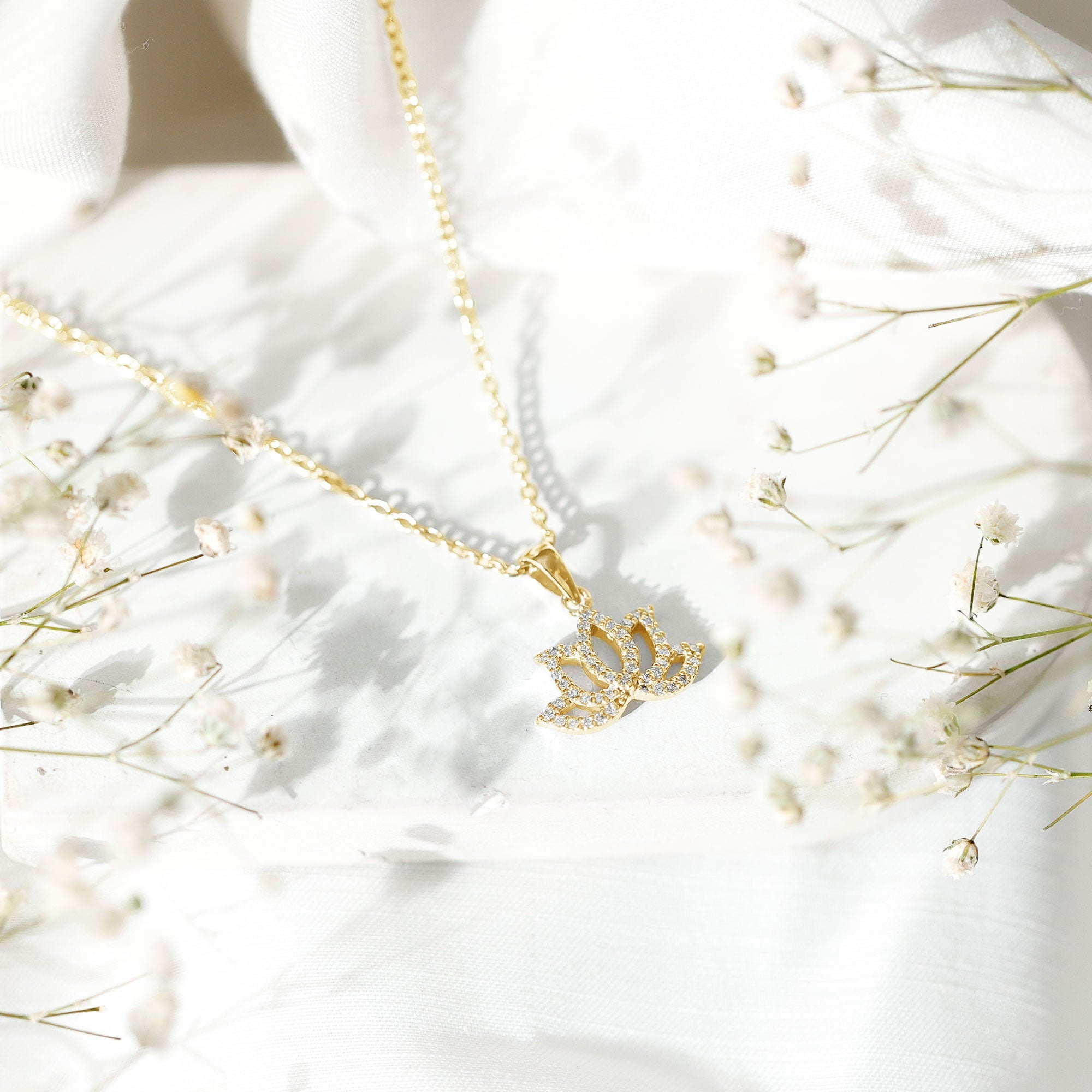 Diamond Lotus Flower Necklace in Pave Setting - Overture Gifts
