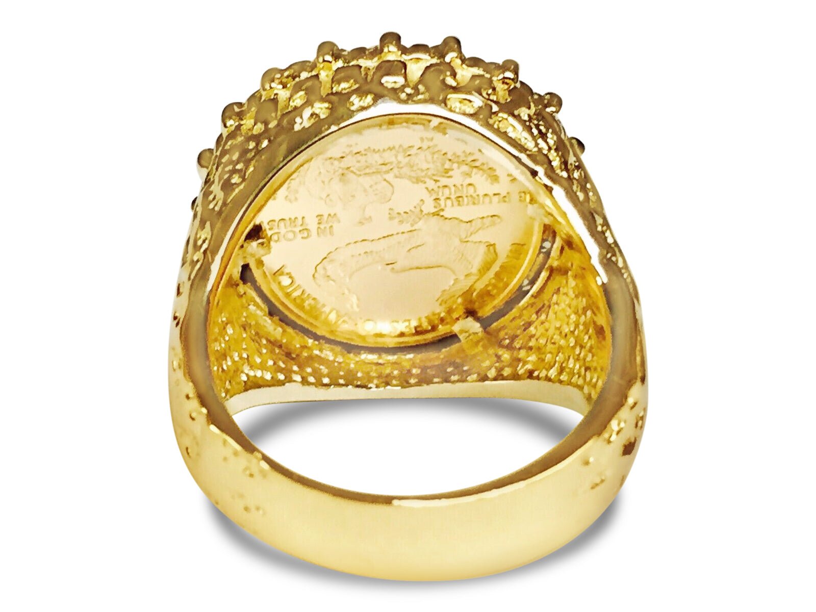 Diamond Nugget Solid White/Yellow/Rose Gold Handmade Coin Ring , 1/10oz Coin , - Overture Gifts