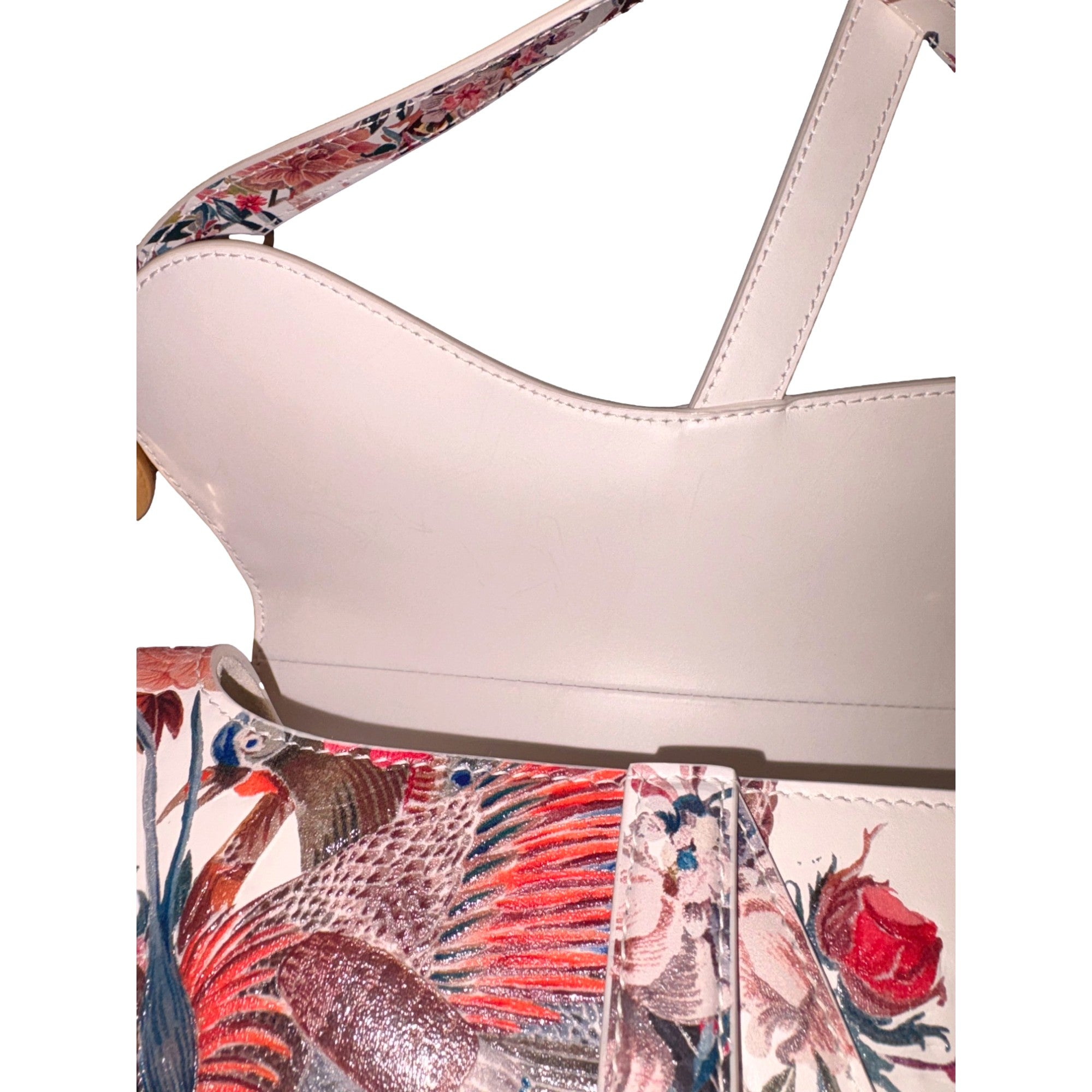 Dior Saddle Floral Bird Print Leather Crossbody Bag with Gold Charm