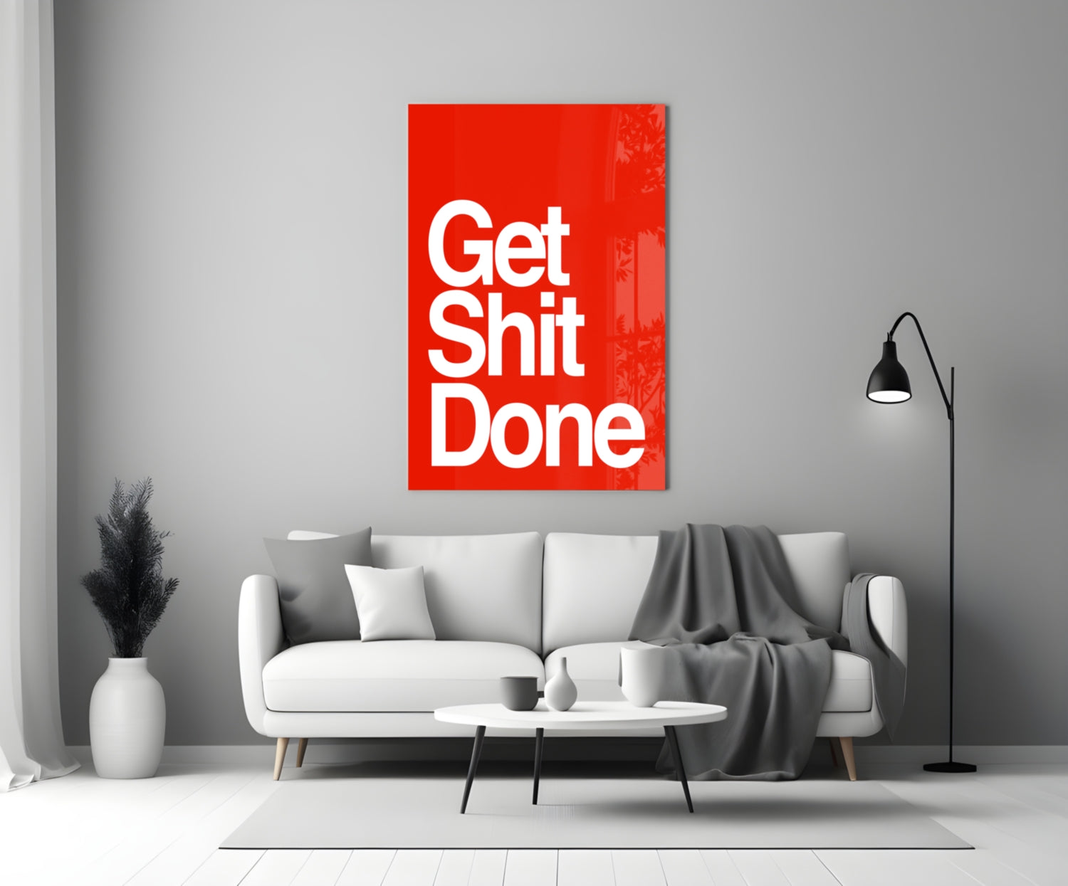 Get Shit Done Bold White Glass Wall Art