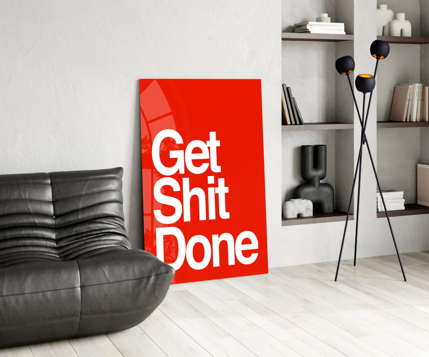 Get Shit Done Bold White Glass Wall Art