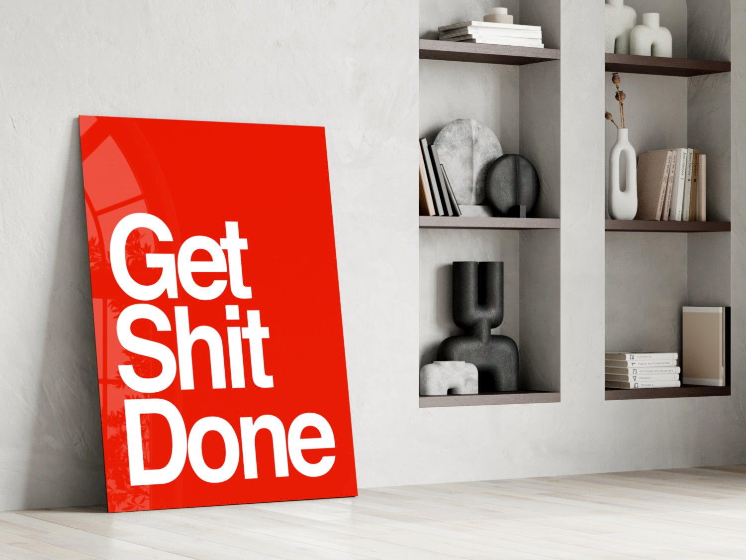 Get Shit Done Bold White Glass Wall Art