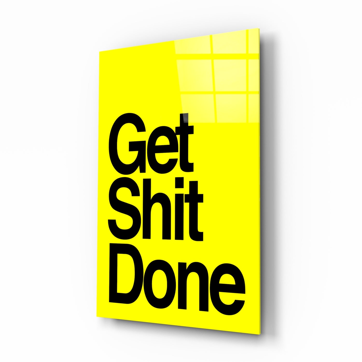 Get Shit Done Bold Yellow Glass Wall Art