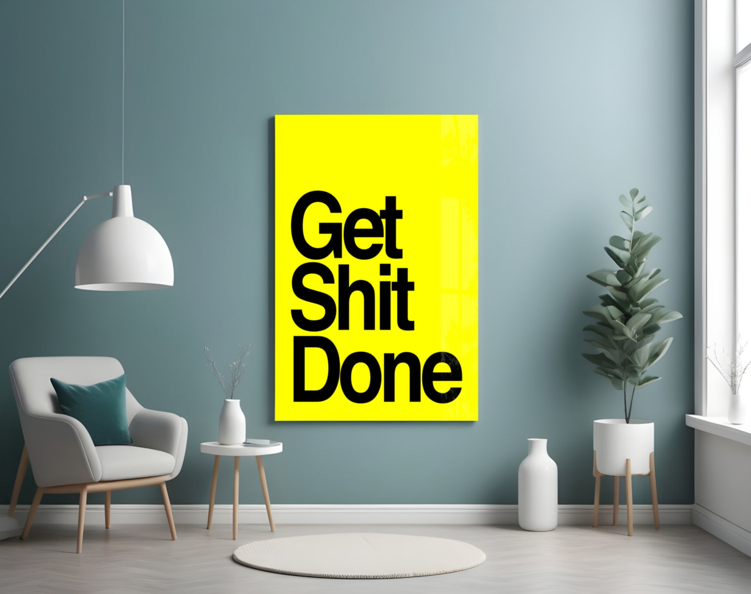 Get Shit Done Bold Yellow Glass Wall Art