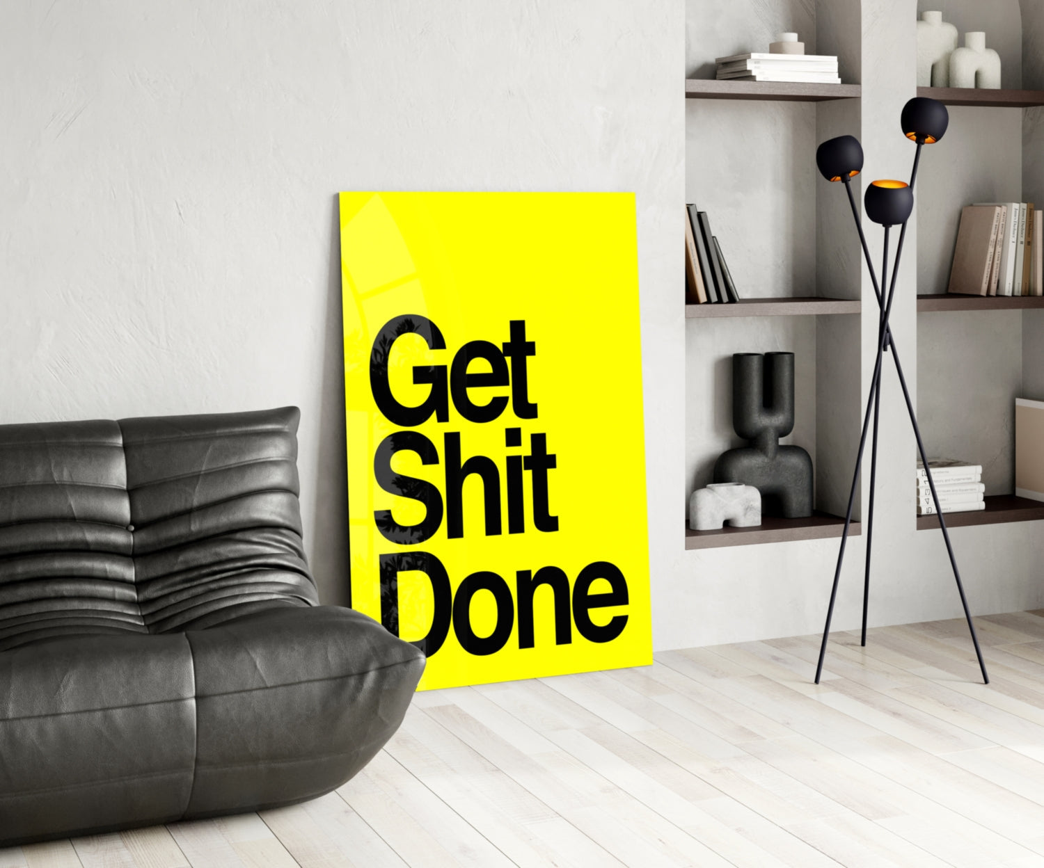 Get Shit Done Bold Yellow Glass Wall Art