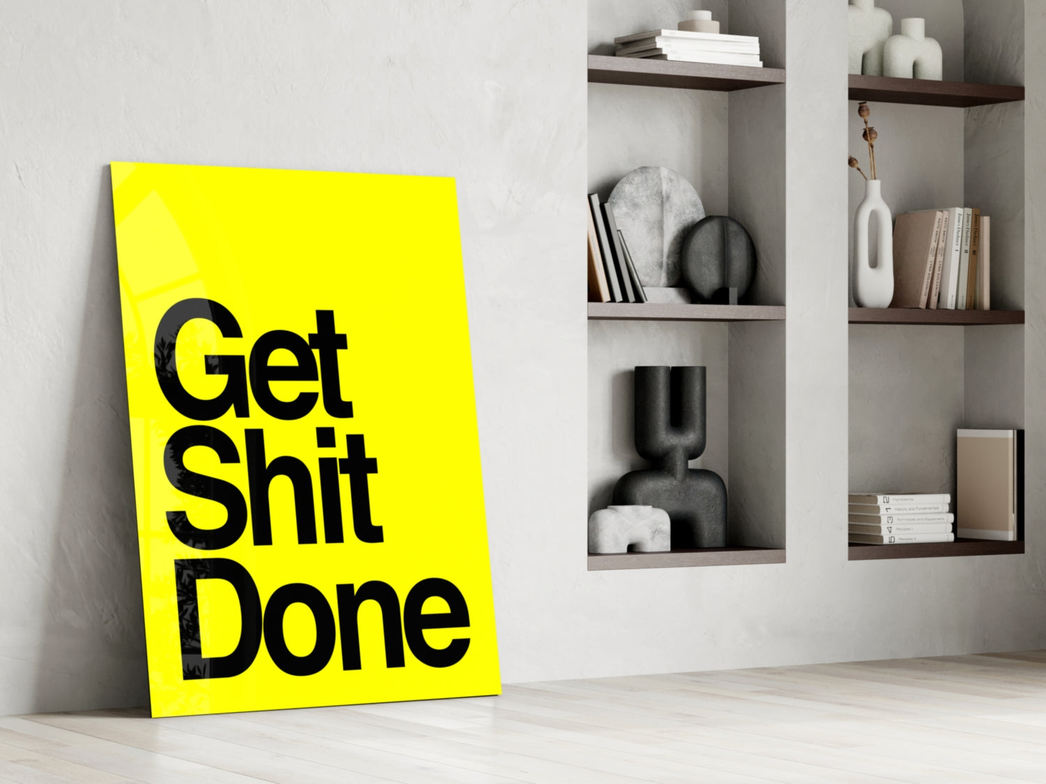 Get Shit Done Bold Yellow Glass Wall Art