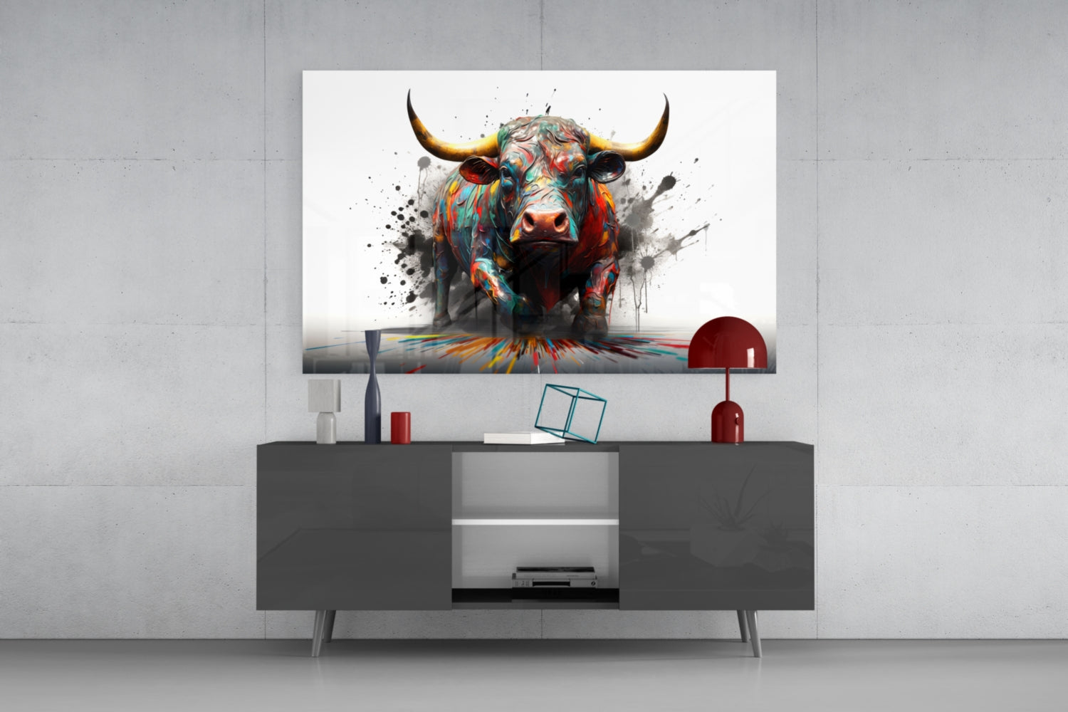 Rainbow Bull White Splash Glass Wall Art