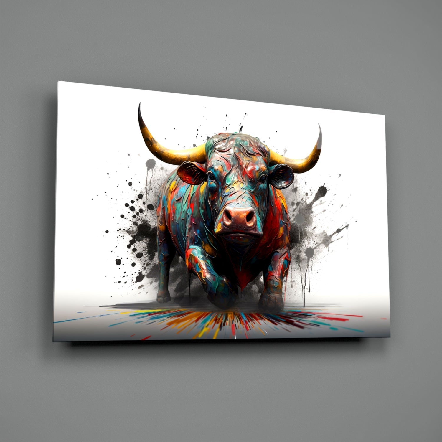 Rainbow Bull White Splash Glass Wall Art