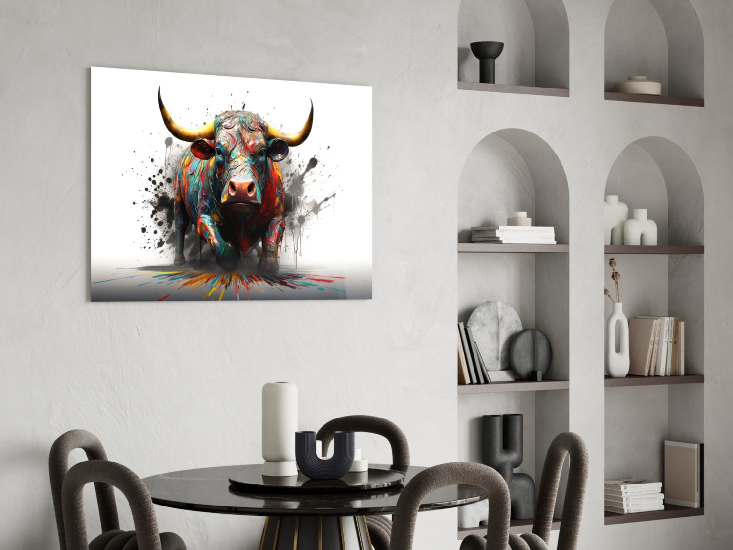 Rainbow Bull White Splash Glass Wall Art