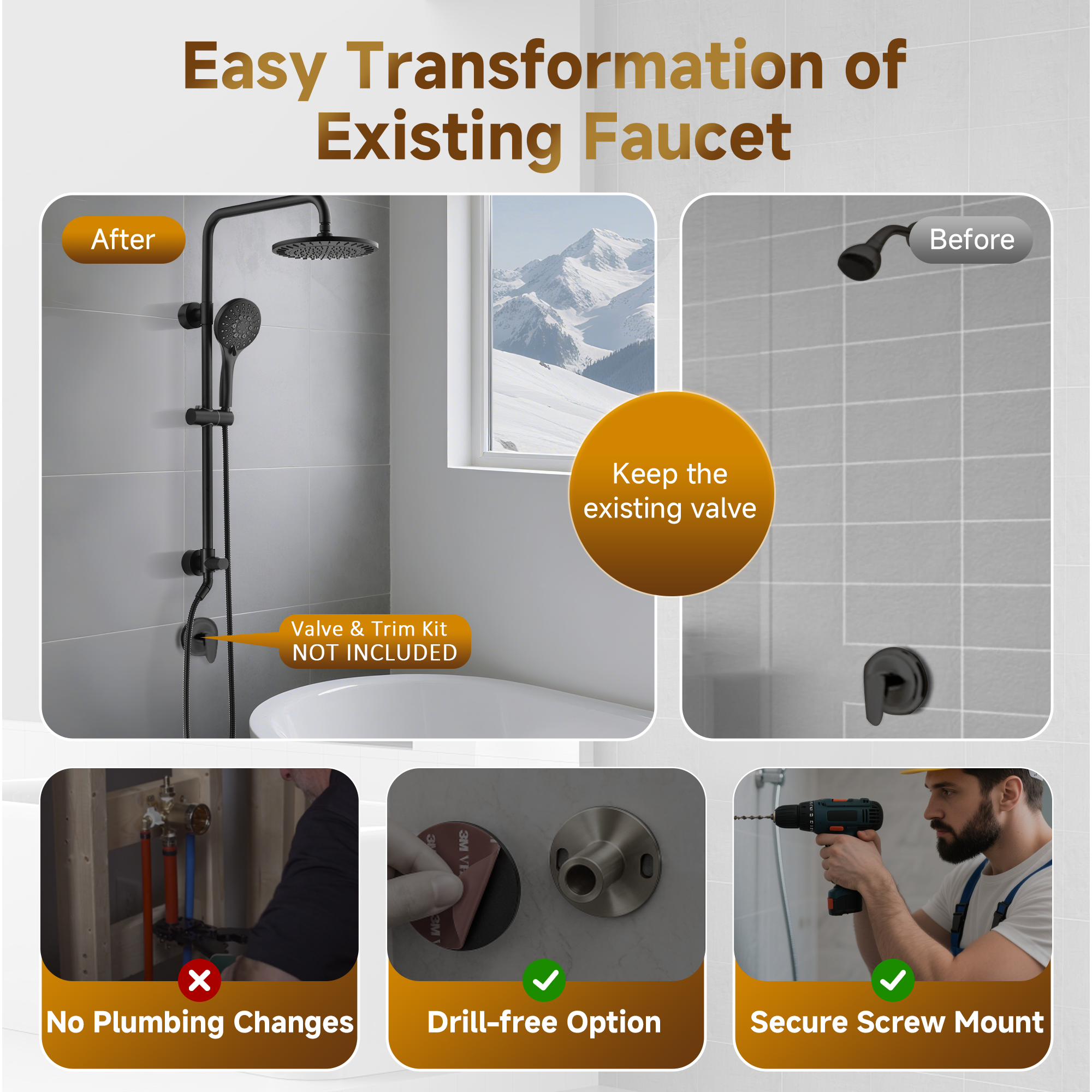 Shower System With Rain shower and Handheld Shower head,Hose