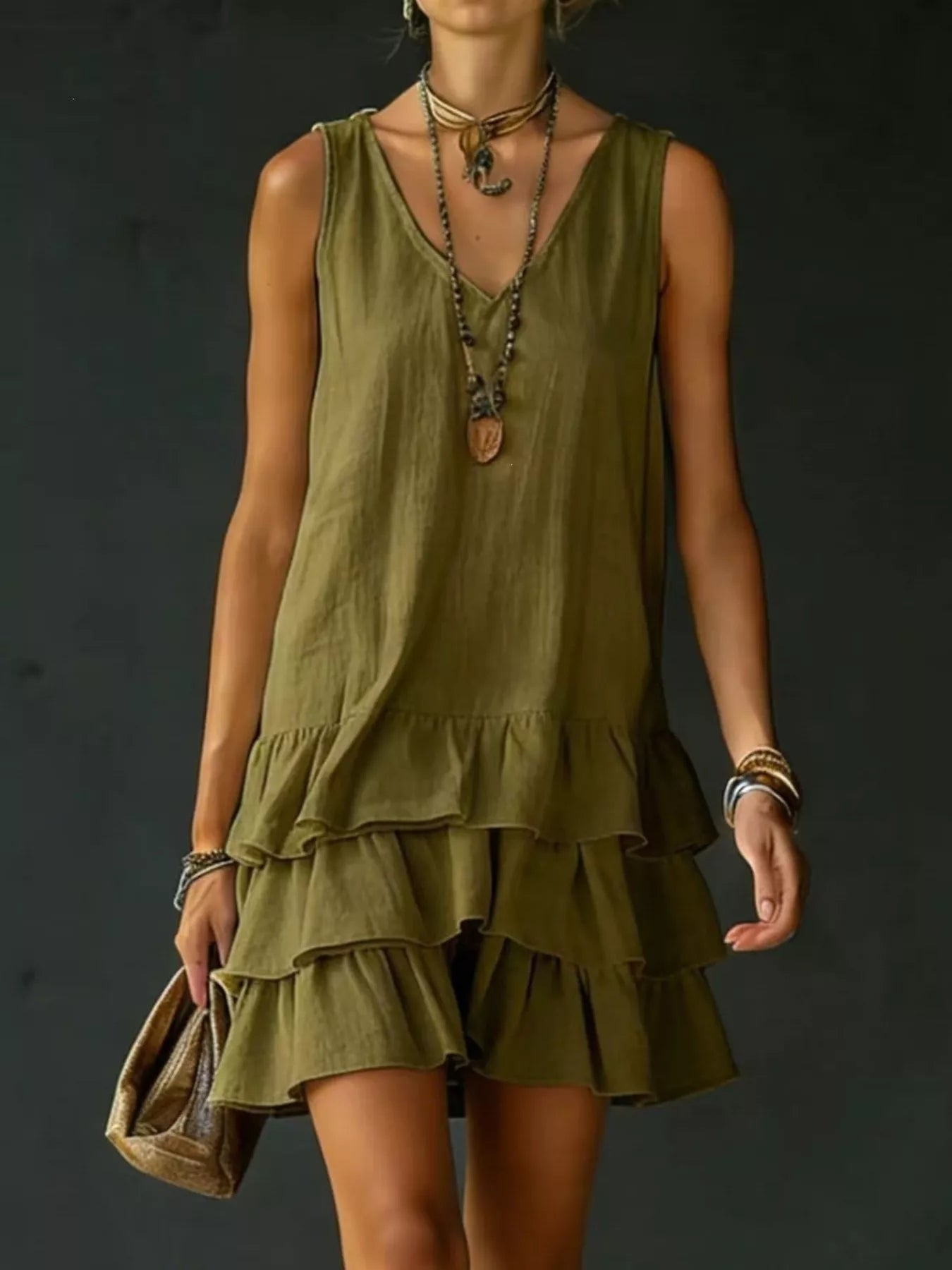Full Size Ruffled Hem V-Neck Sleeveless Dress Plus Size