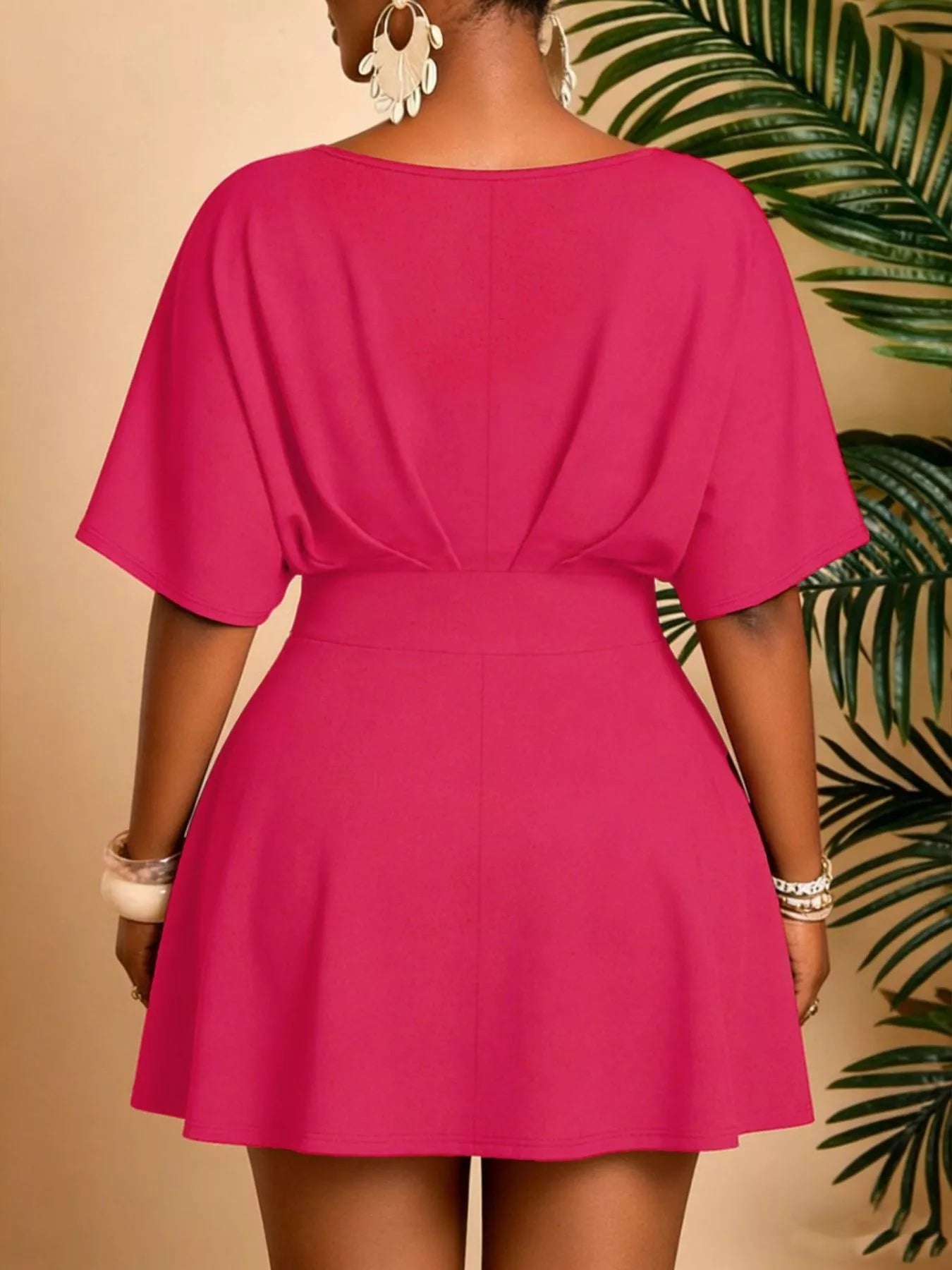 Plus Size V-Neck Half Sleeve Mini Dress