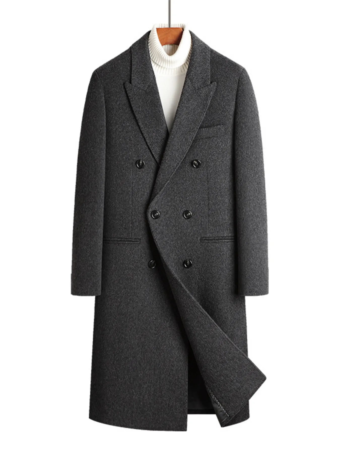 Men's Plus Size Double-Breasted Wool Overcoat