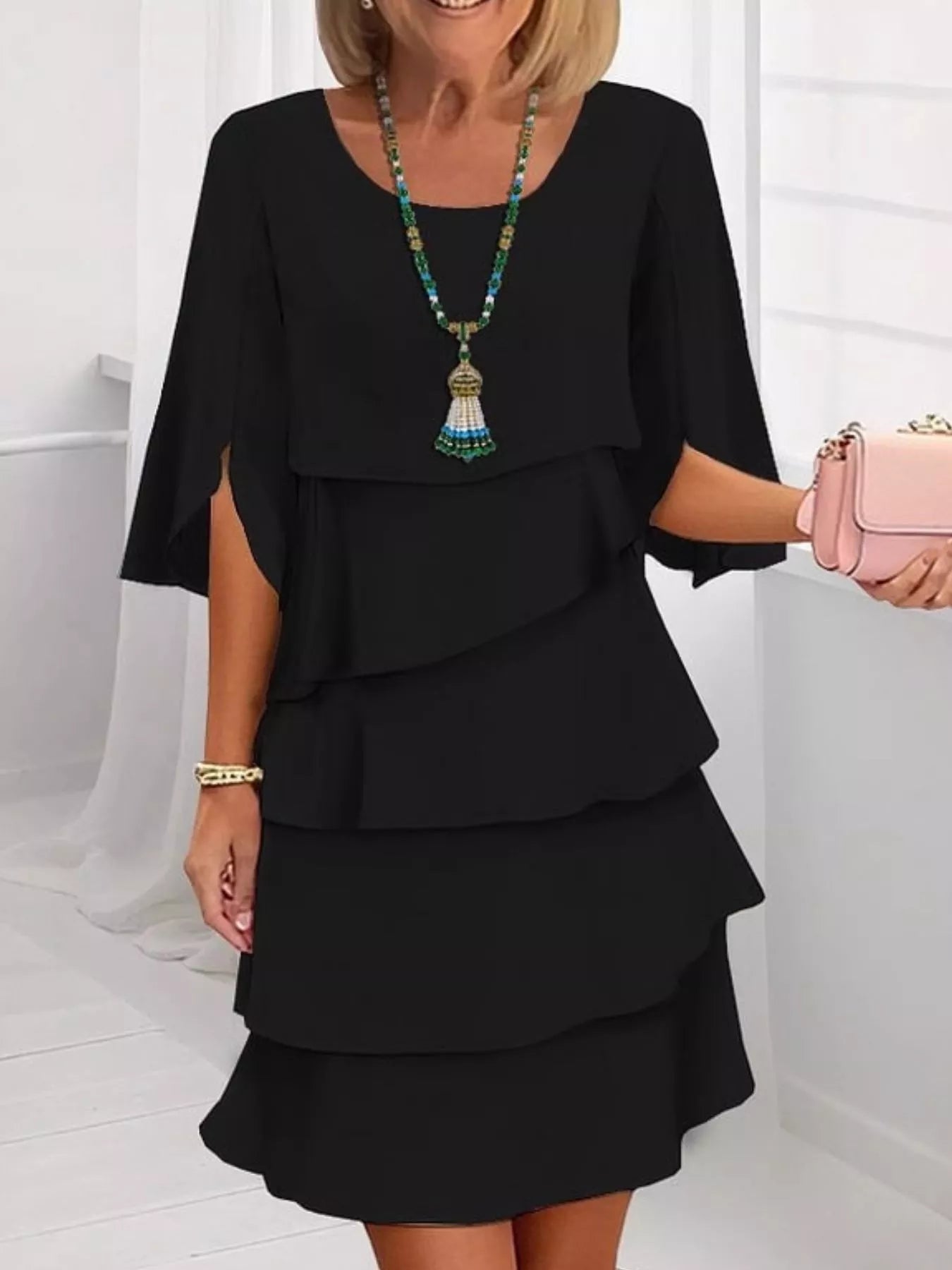 Full Size Ruffled Layered Flutter Sleeve Dress Plus Size