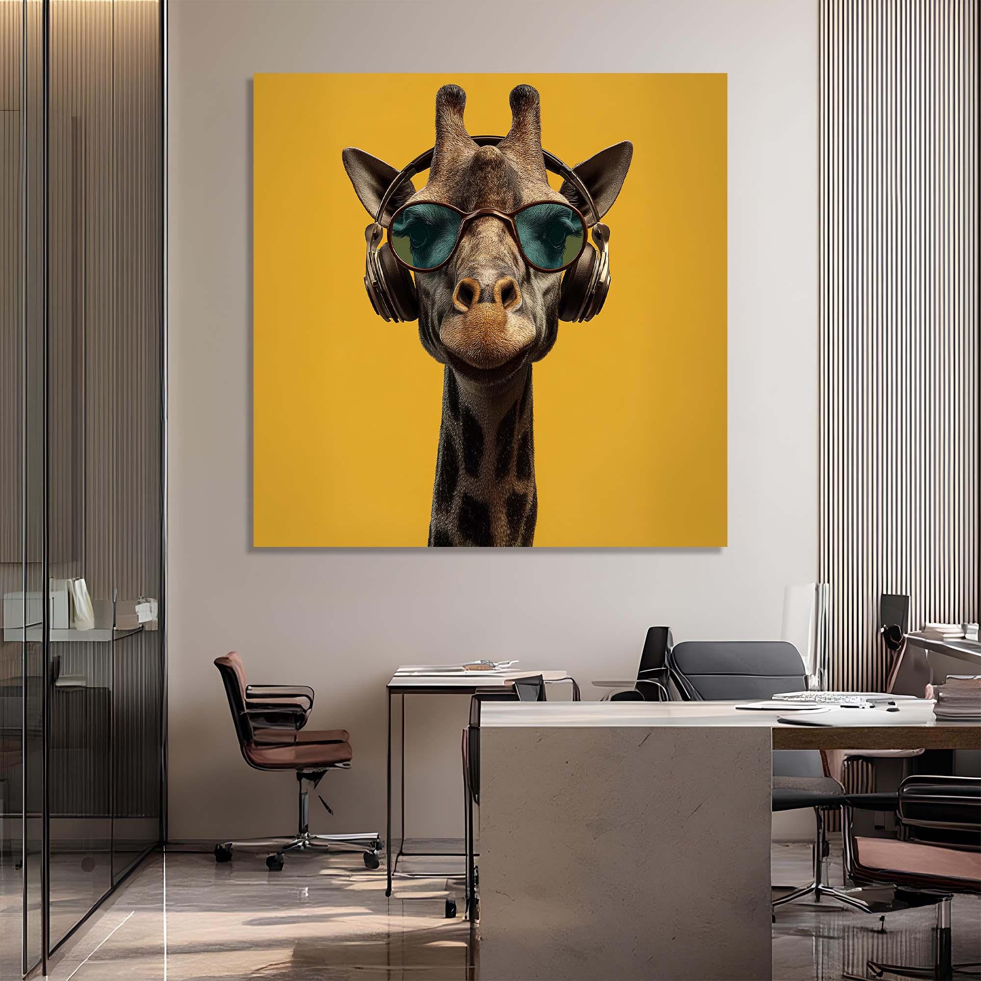 Chill Giraffe with Headphones Tempered Glass Wall Art | Modern Animal Wall Art | Contemporary Wall Decor
