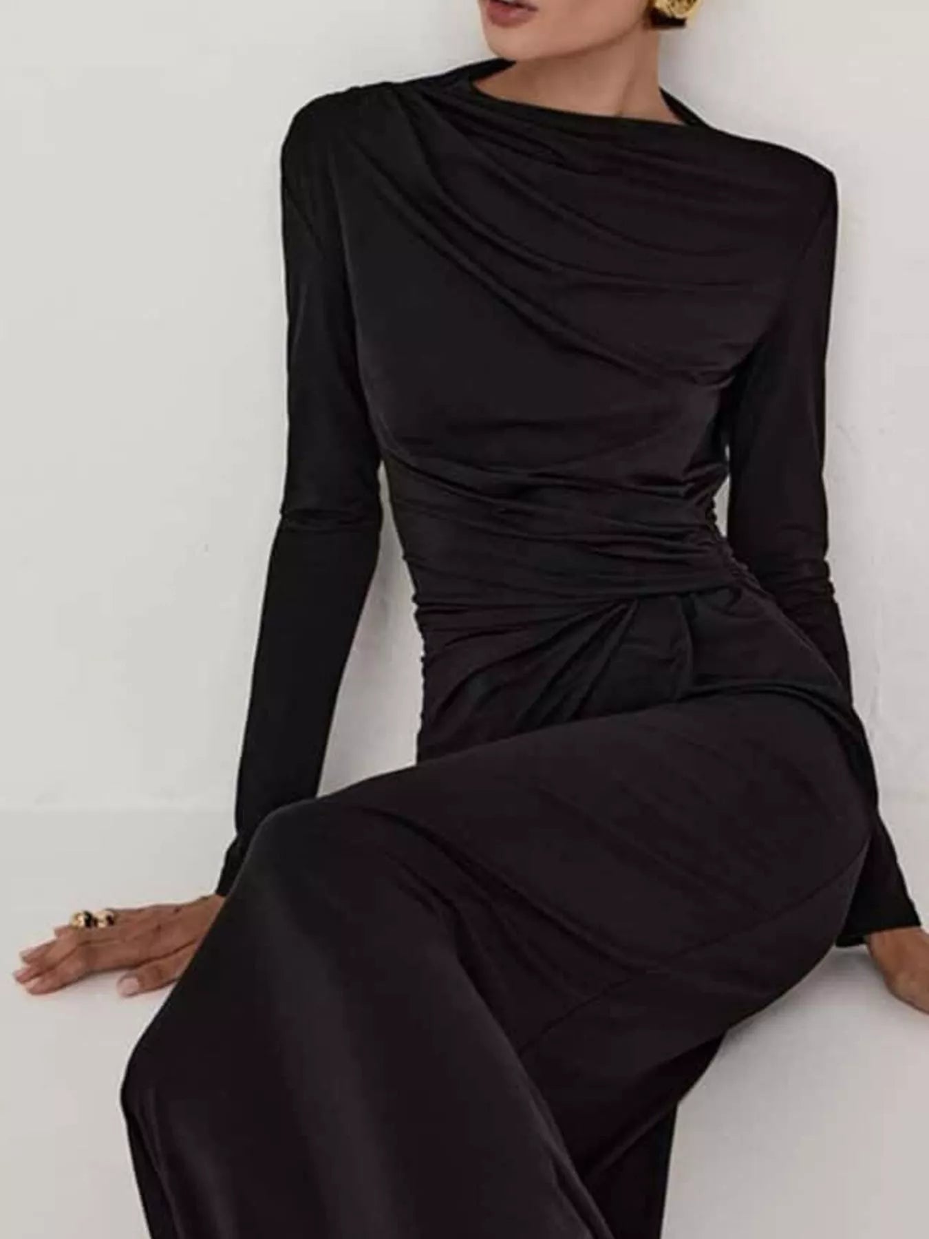 Ruched Long Sleeve Bodycon Maxi Dress
