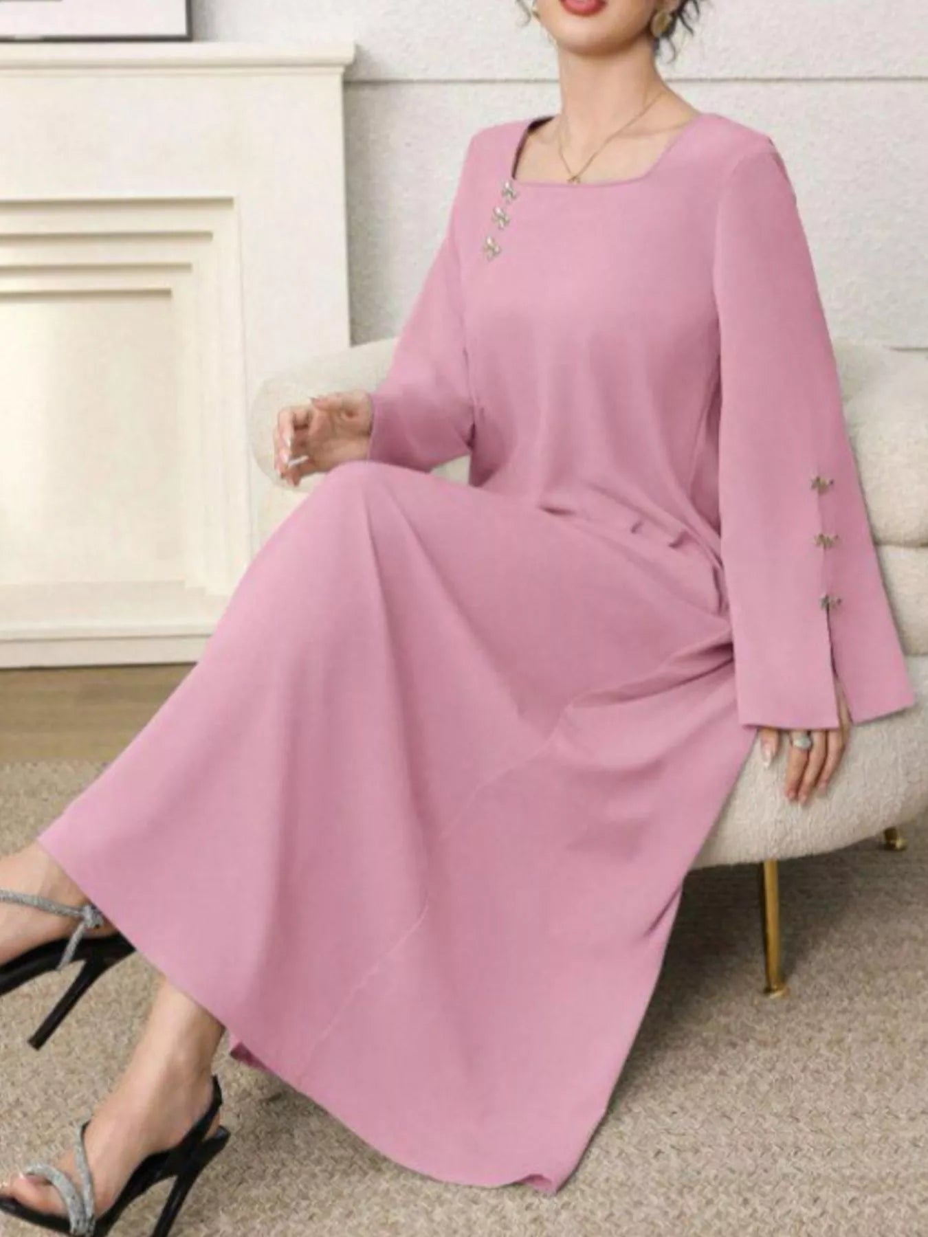 Square Neck Long Sleeve Maxi Dress