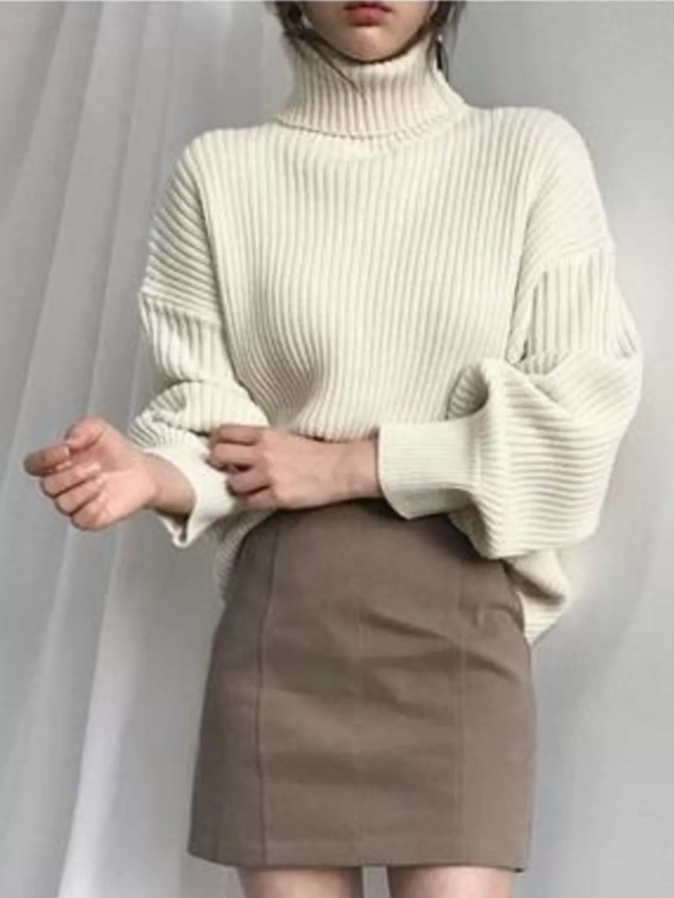 Oversized Turtleneck Ribbed Knit Sweater
