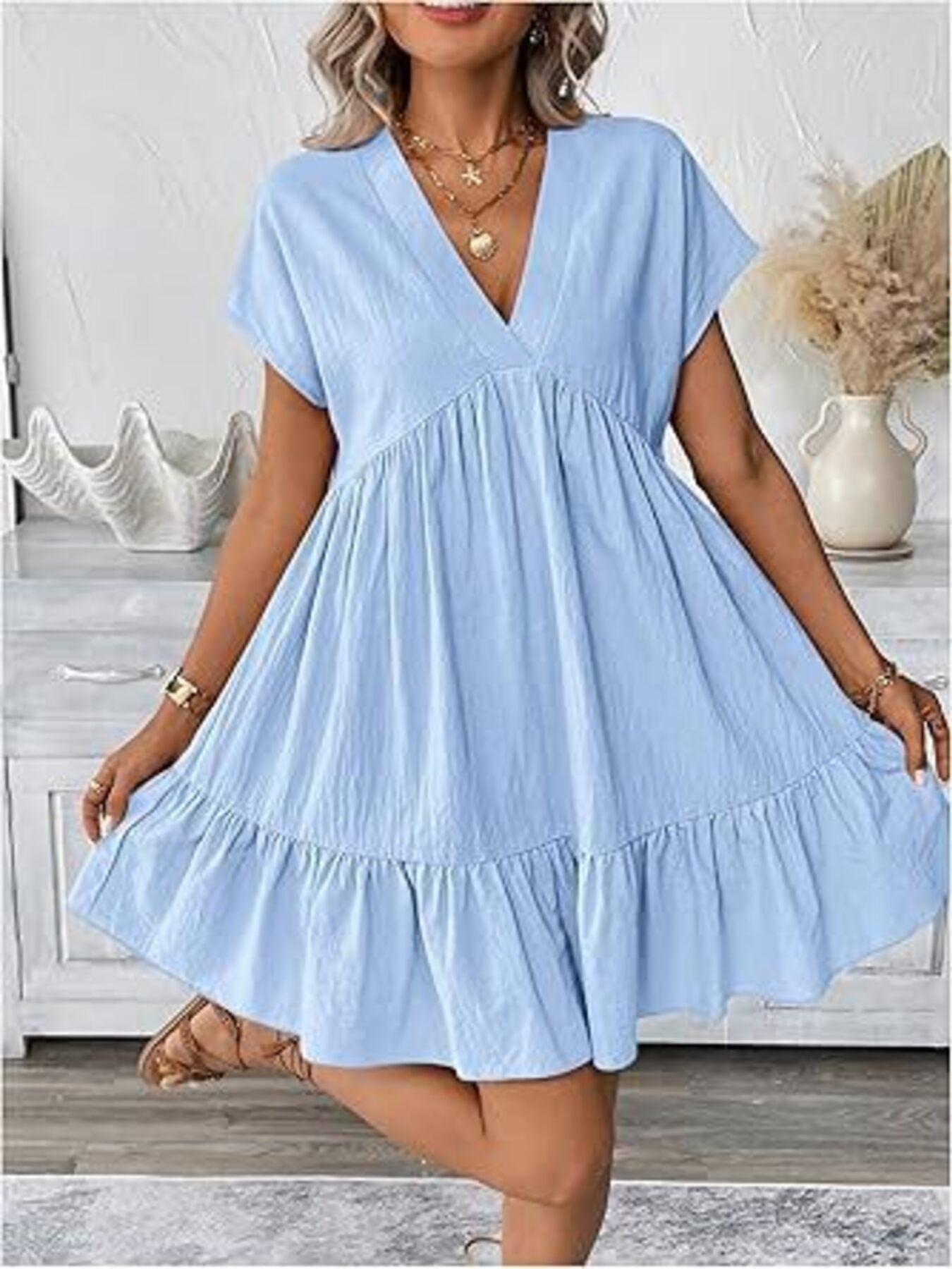 Short Sleeve Ruffle Hem Mini Dress