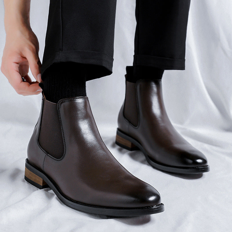 Mens Black High-top Pointed-toe Leather Boots
