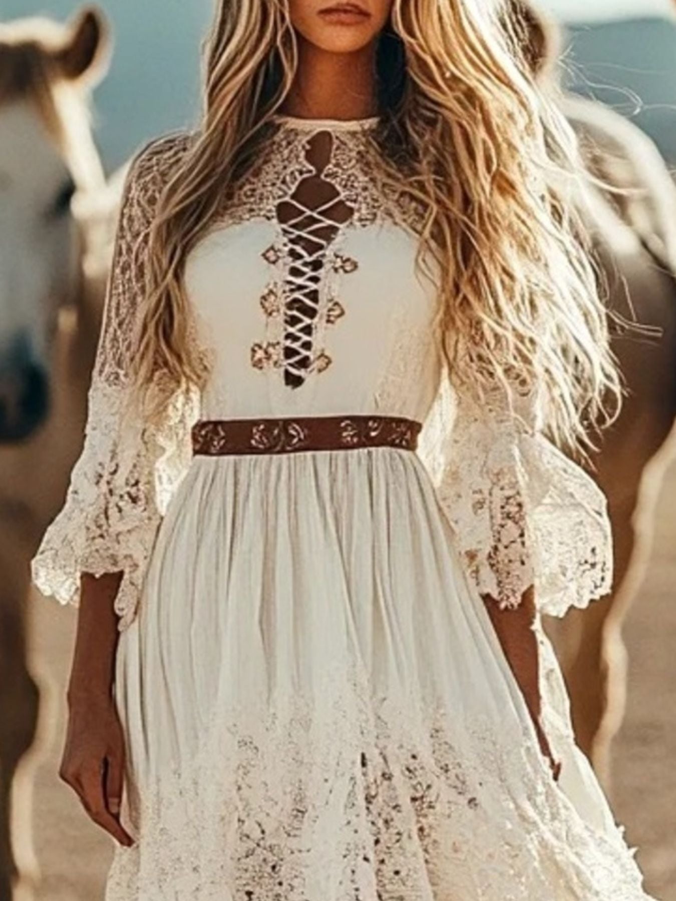 Lace Trimmed High-Low Dress