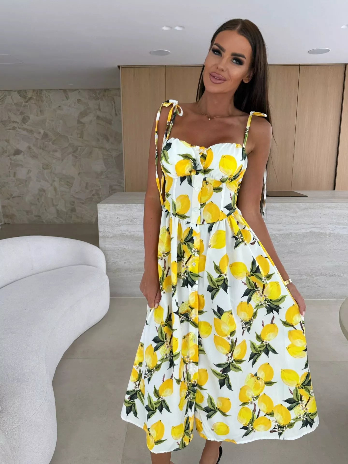 Printed Tie-Strap Midi Dress