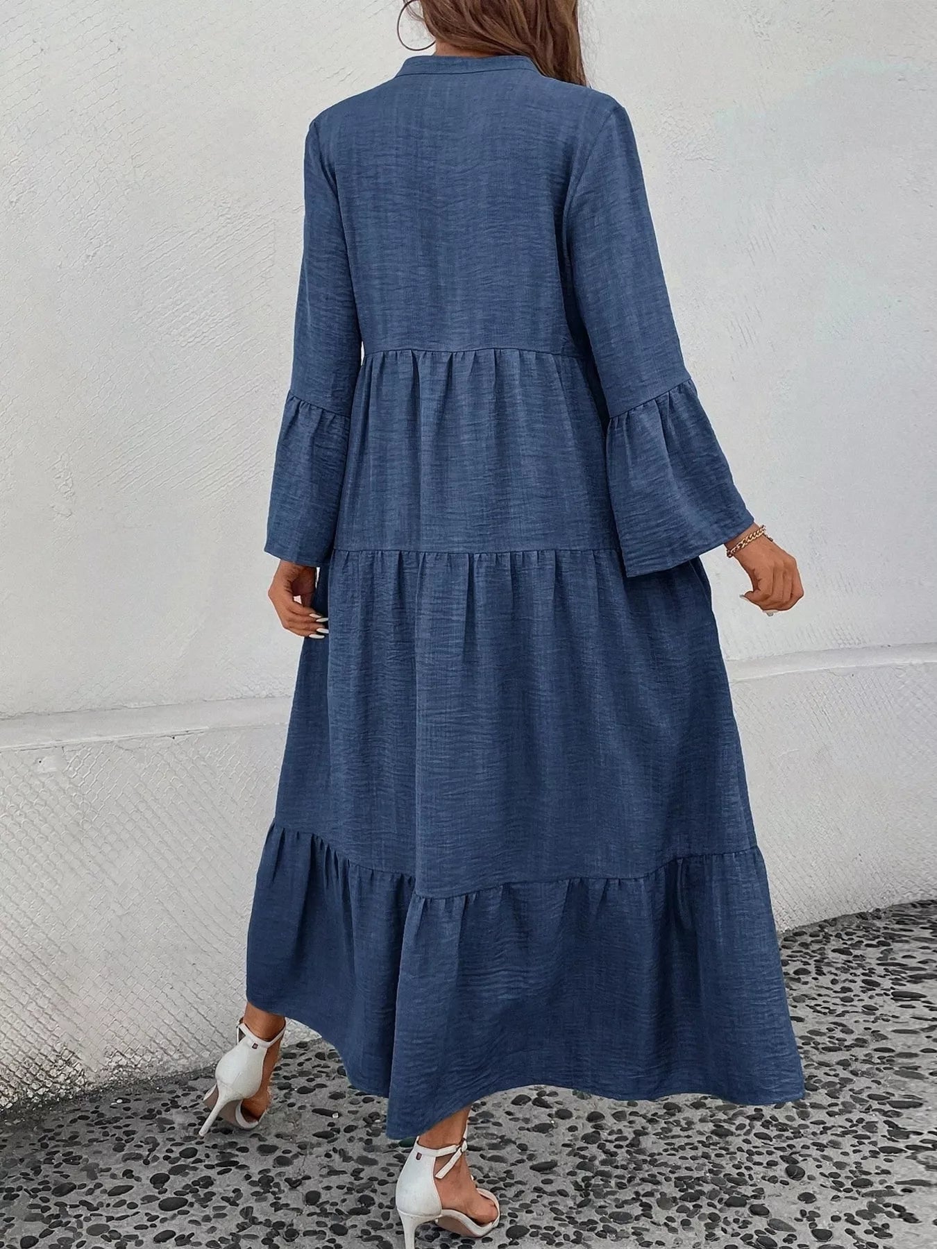 Ruffle Hem Button Front Tiered Dress